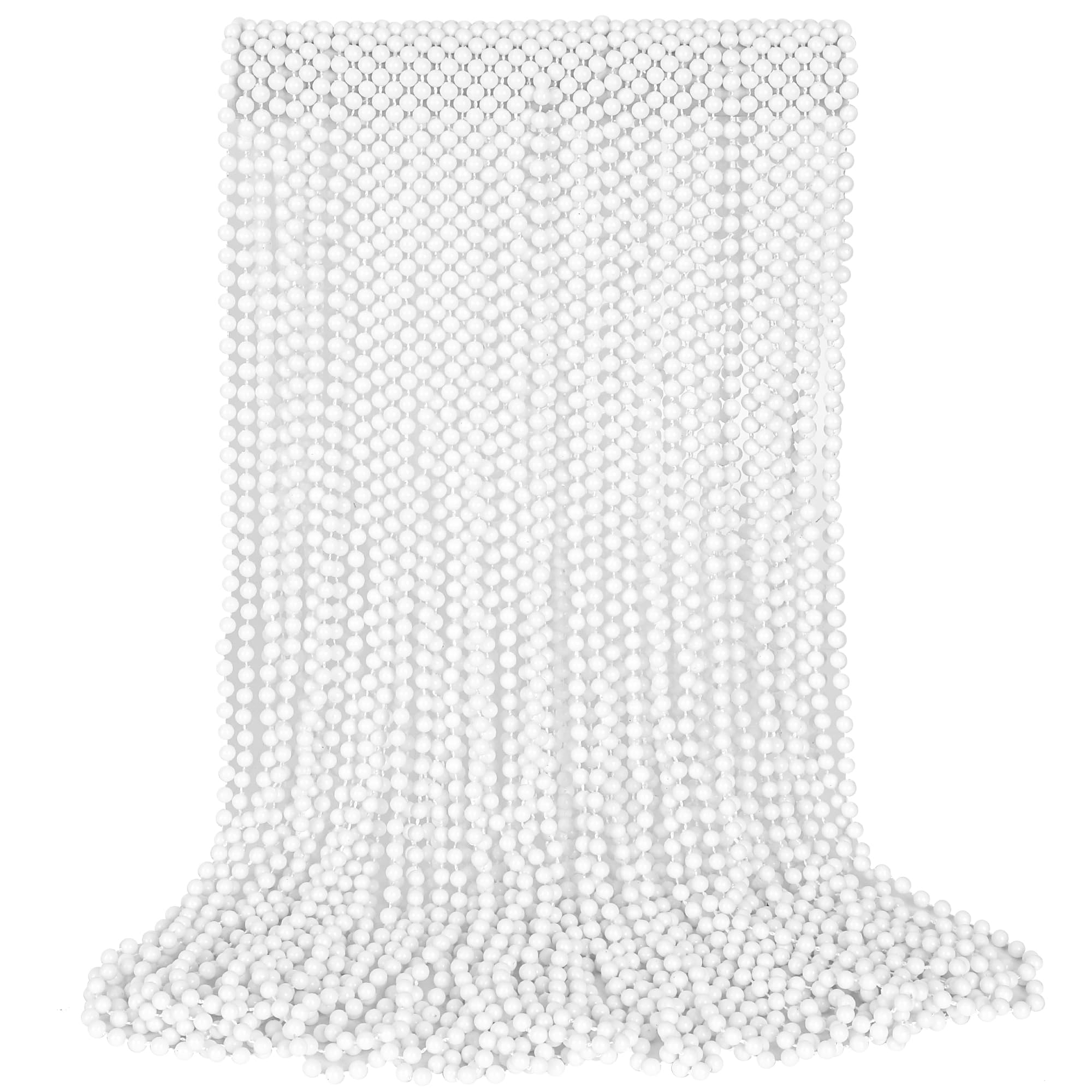 30PCS Bead Necklaces, White Mardi Gras Beads Stuff Party Favors, 33" 6mm Round Holiday Beads Necklace Decorations Bulk, White Beads for Wedding