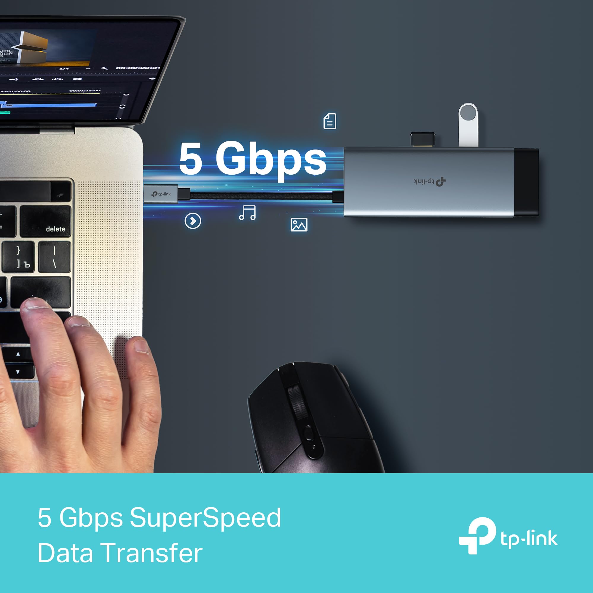 TP-Link UH6120C Hub USB C 6 in 1, 1 HDMI 4K@60Hz, 1 Gigabit Ethernet, 1 PD Rapida a 100 W, 3 Porte di USB 3.0 (1 USB-C, 2 USB-A), SuperSpeed a 5 Gbps, Adattatore per Windows, Mac OS X, iOS, Android