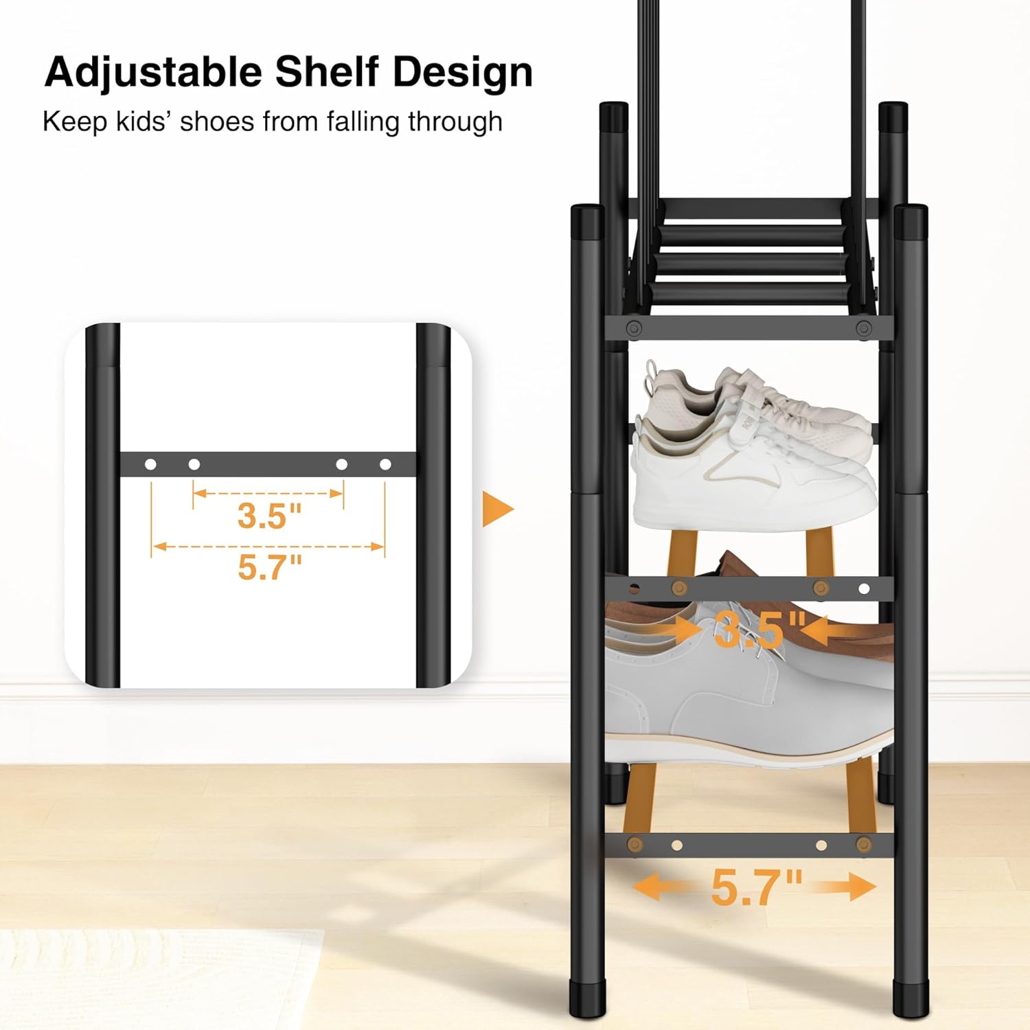 STO STO Detachable Shoe and Boot Rack Organizer, Metal Stackable Boot Rack for 6 Pairs, 2-Tier Shoe Rack for 9 Pairs, Adjustable Shelf Width, Space-Saving Shoe Boot Storage for Closet Entryway Mudroom