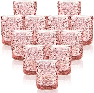 Qucover Candle Holders Glass Tealight Holders Set of 12 Speckled Tea Light Holder Pink 2.5'' H for Home Decor House Warming Gifts for Friends