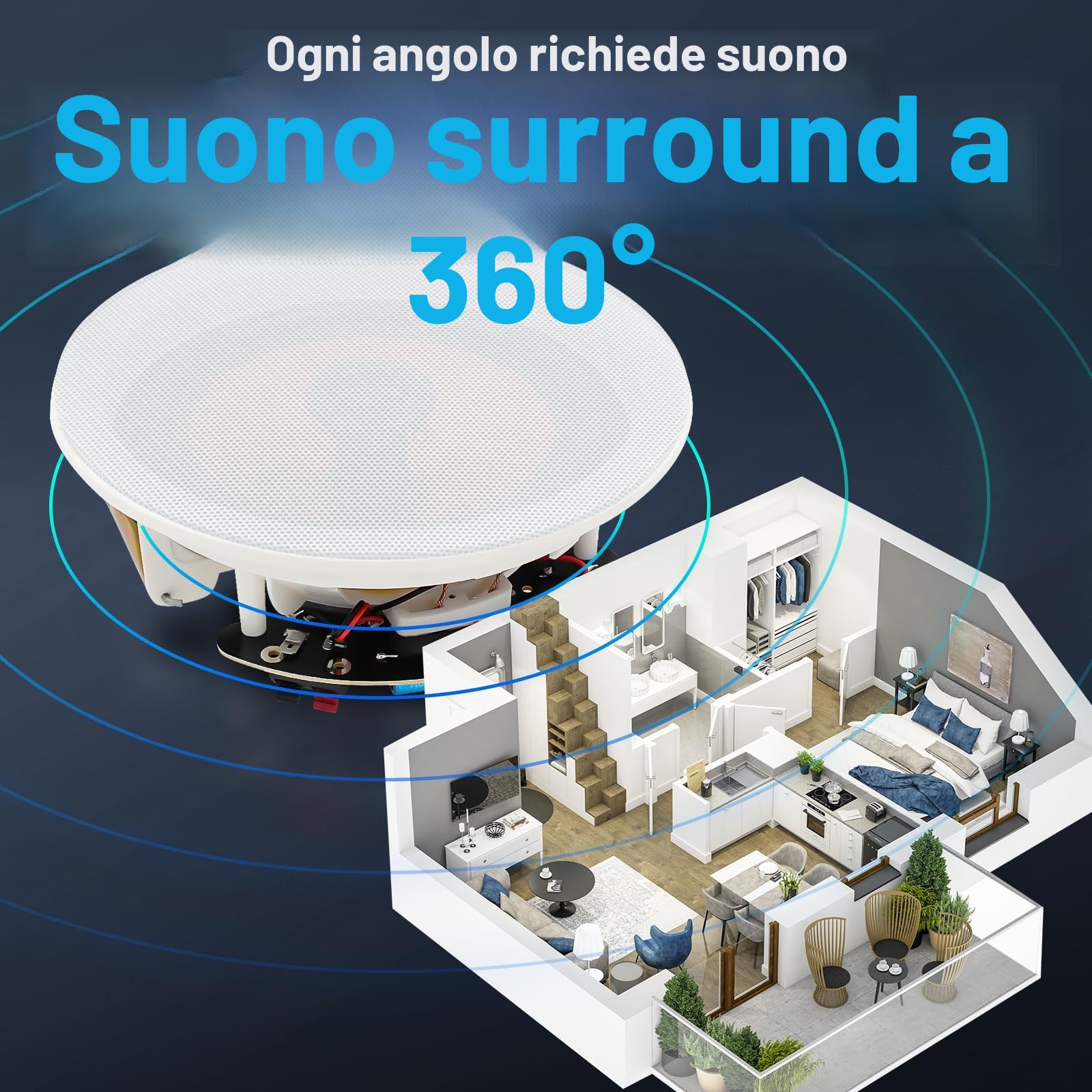 STUDIOFINIX 6,5-calowy głośnik sufitowy Bluetooth 600W - System nagłośnienia wewnętrznego do domu (4 szt.)