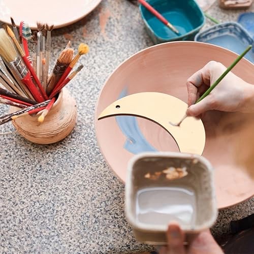 Miniatura 5 de 20 adornos colgantes de madera en forma de luna de 2.8 in, rebanadas de madera sin terminar para manualidades de bricolaje, decoración del hogar,