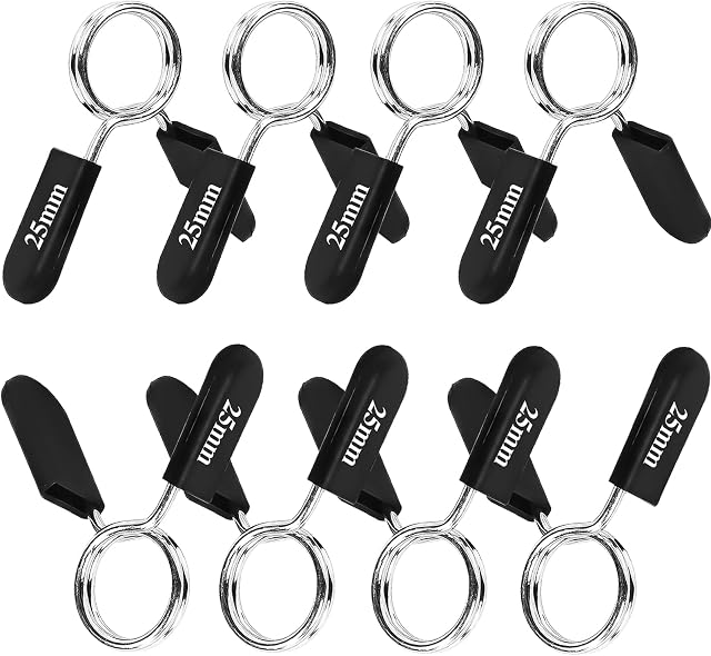 8 Pcs Spring Collar Clips Dumbbell Lock Clips Weight Clips for Bars for Barbell Bars Gym Fitness Training Weight Lifting Equipment (25mm)