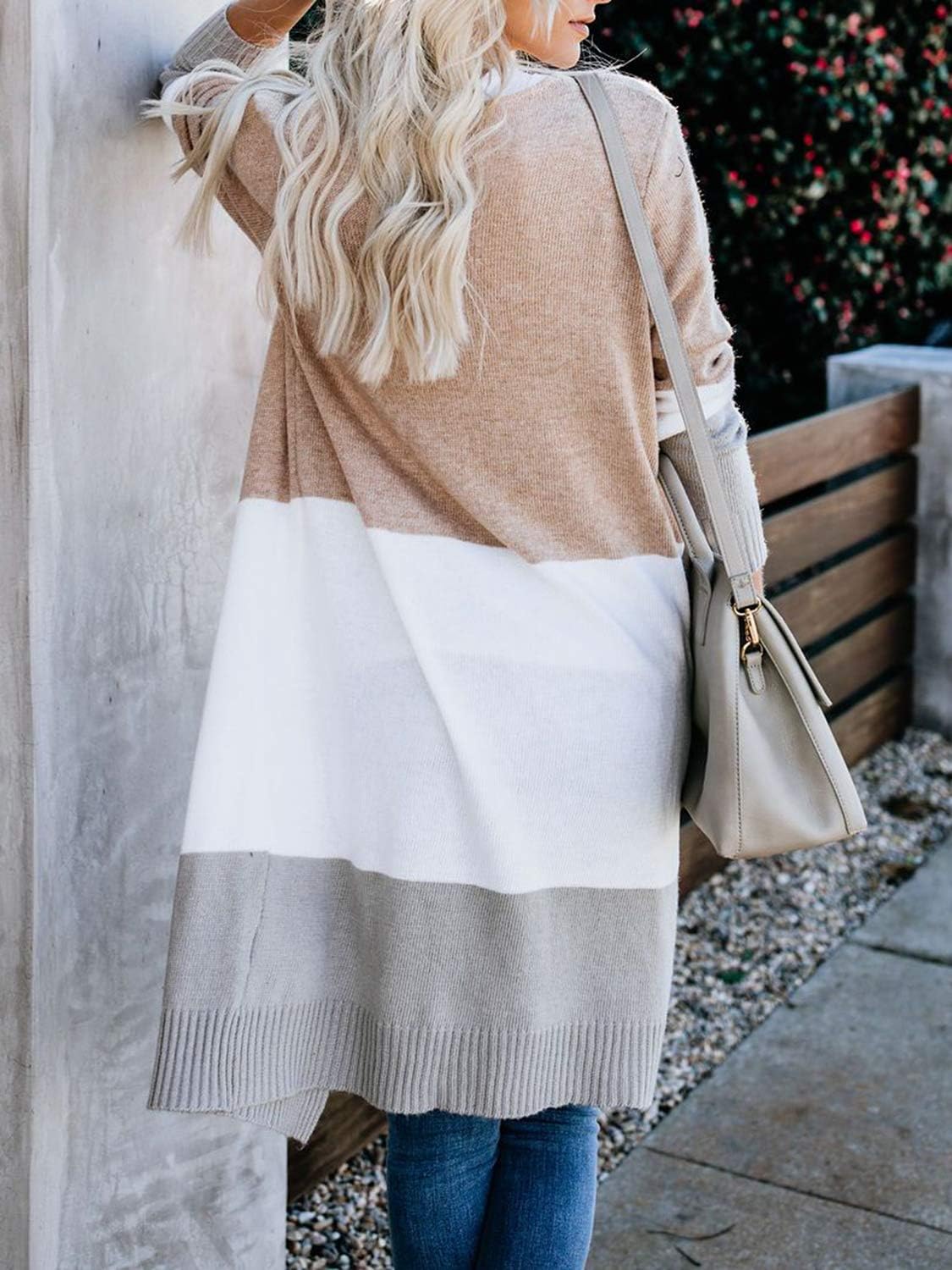 Lovaru Womens Boho Open Front Cardigan Colorblock Long Sleeve Loose Knit Lightweight Sweaters - Image 6