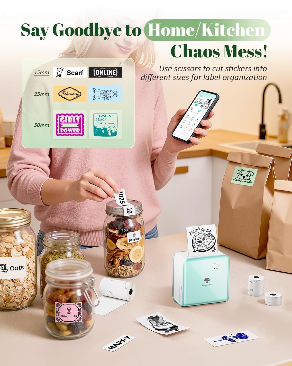 Phomemo Mini Stampante per Smartphone, P2S Bluetooth Adesivo Stampante per l'apprendimento, Mini Stampante Portatile per Foto in Viaggio, stampante Termica Tascabile da Regalare
