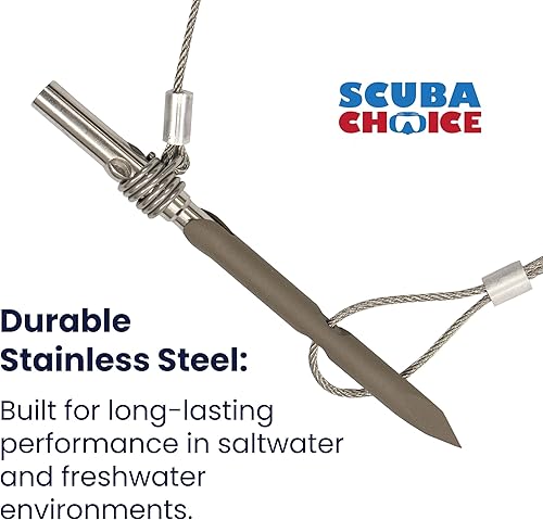 Miniatura 2 de Scuba Choice Punta de lanza de punta deslizante de 5 pulgadas, rosca de 0.236 in, desmontable con cable, púas traseras para una sujeción segura,