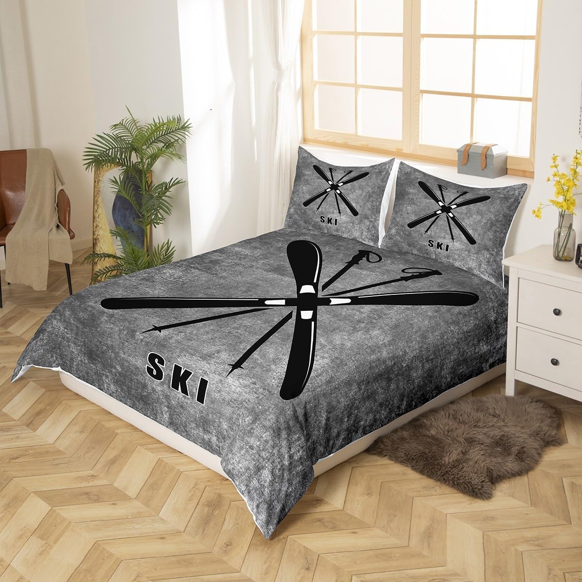 Ski Duvet Cover Set Twin Size Black Snowboard Grey Tie Dye Bedding Set 2Pcs for Kids Boys Girls Adult Room Decor Ski Sports Gaming Comforter Cover Skiing Lover Fashion Quilt Cover,1 Pillowcase image 3