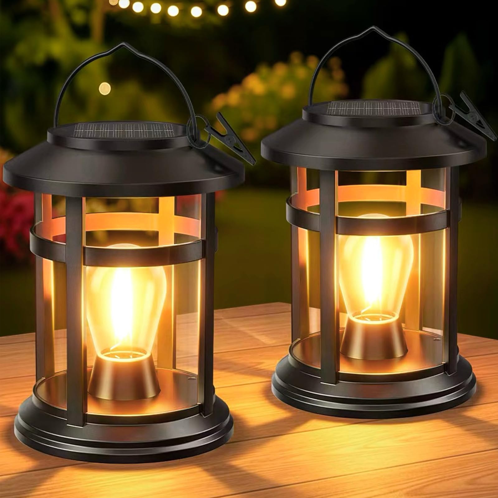 GEARLITE Lot de 2 lanternes solaires à suspendre pour l'extérieur, plus de 15 heures, étanchéité IP65, décoration de jardin pour jardin, terrasse, cour, cadeau idéal pour femme