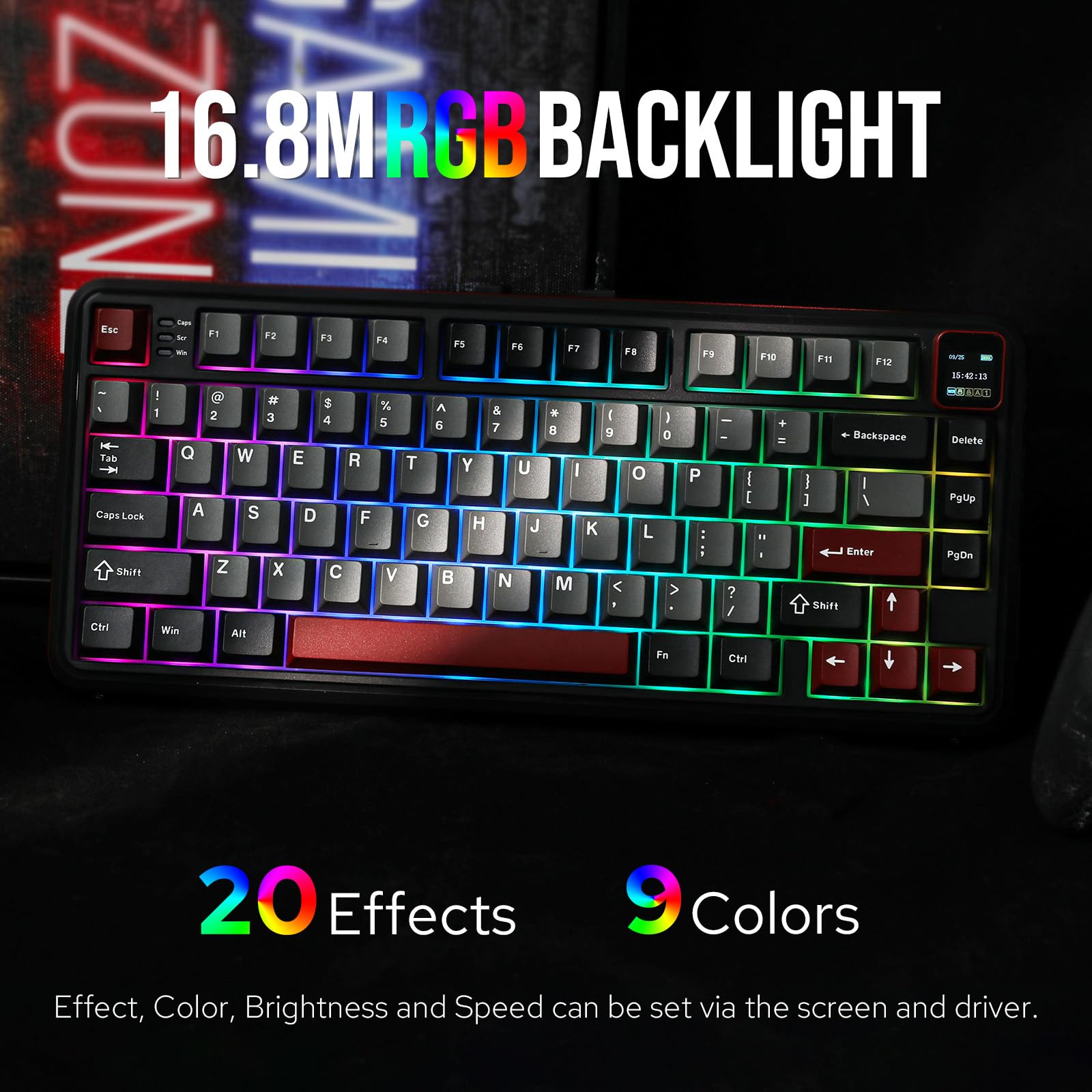 MechLands Vibe75 V2 75% Wireless Gaming Keyboard with Screen Module, Hot Swap Compatible Creamy Mechanical Keyboard with Sealing Structure, BT5.0/2.4GHz/USB-C, RGB, QWERTY (Blue