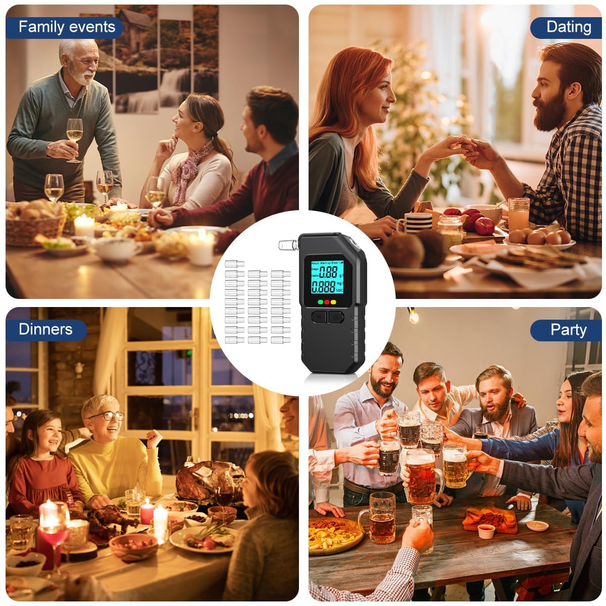 Alcol Test Portatile,Un'elevata Precisione Alcol Test,Etilometro Portatile Certificato,Doppio Sensore Alcol Test,con Display Digitale LCD,25 Boccagli,per Uso Domestico e Professionale