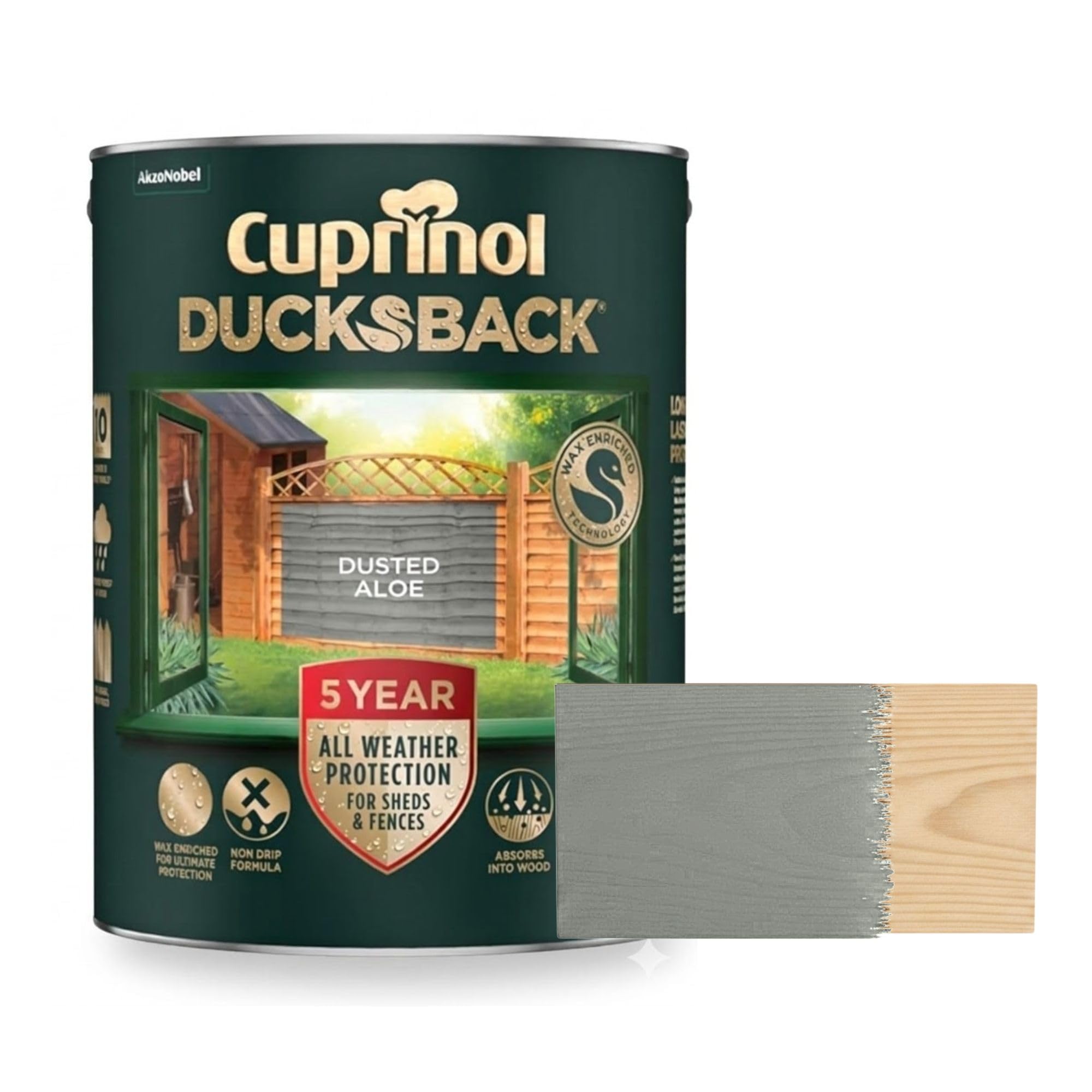 Aruuj 5L Ducksback Paint Dusted Aloe, Fence Paint Extends Timber Life, Water Repellent Wood Treatment, Painting Shades Protects Against UV, Rain & Frost, Fast Drying Low Odour