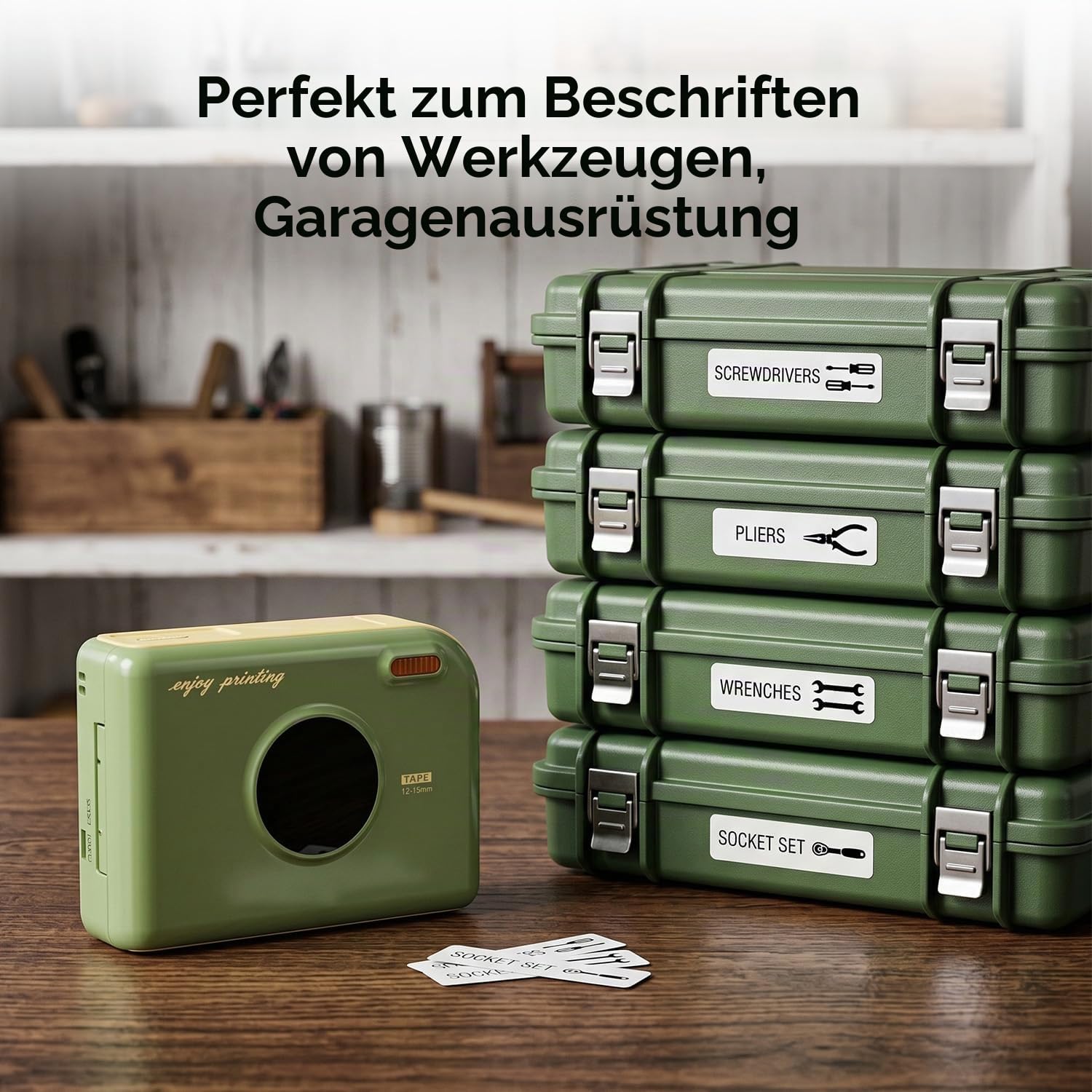 Phomemo A30 Etikettendrucker, Tragbares Beschriftungsgerät Bluetooth, Etikettiergerät Selbstklebend Kompatibel with 4 Etikettenband, Thermotransfer-Satin drucker für Zuhause, Vintage Grün