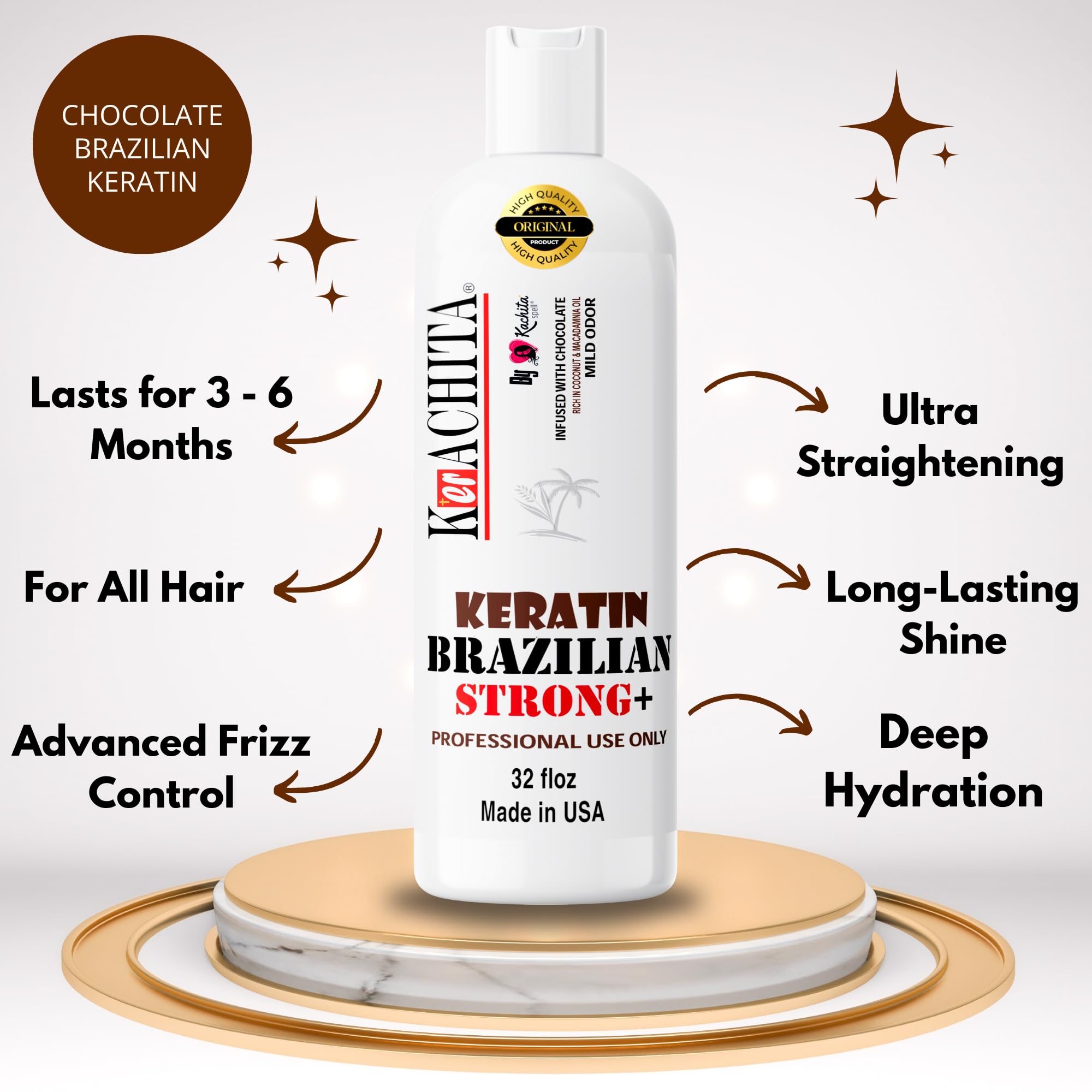 Brazilian Keratin Chocolate Strong 32 floz (1 Litre) KERACHITA, Hair Smoothing Treatment Blowout Straightening Enhanced, Professional Brazilian Keratin - Made in USA