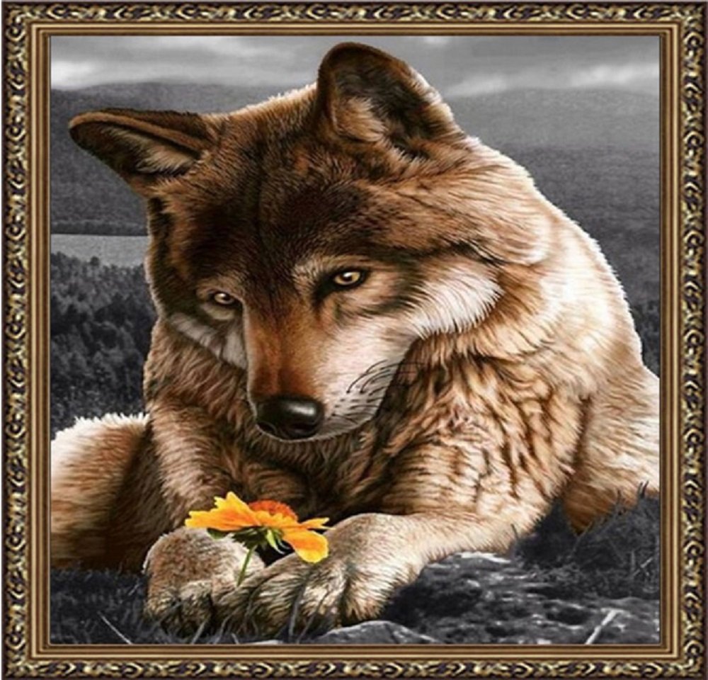Broderie diamant loup jaune - Le kit mosaïque idéal à offrir aux passionnés