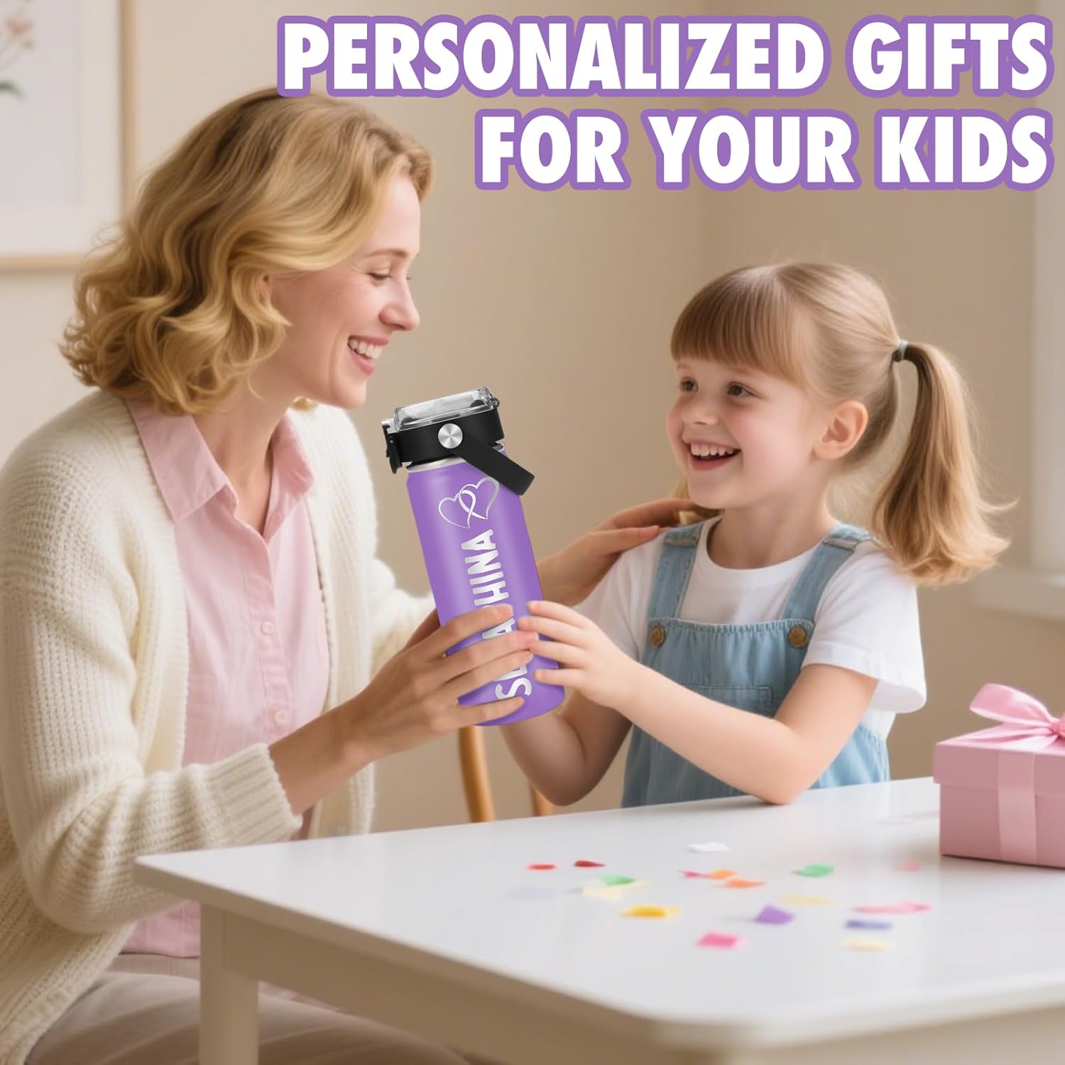 Personalized Insulated Water Bottles for Kids,18OZ Custom Engraved Name Water Cups, Stainless Steel School Bottle, 16 Colors & 50 Cute Patterns –Christmas Gifts for Boys & Girls - Image 5