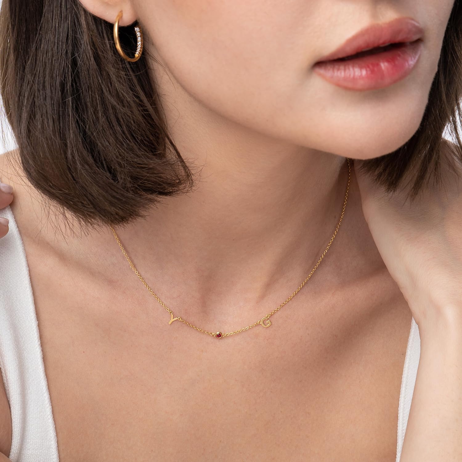 OAK & LUNA - Inez Multi Initial Necklace with Diamond or Gemstone Options - Personalized Letter Necklace - Gift for Mother's Day, Anniversary