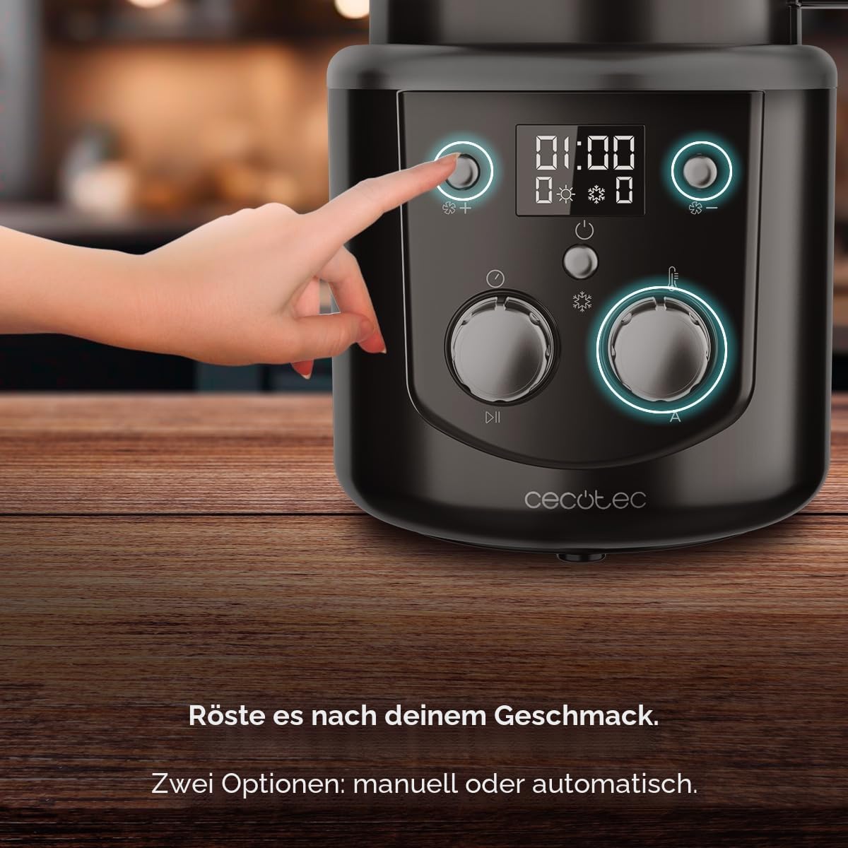 Cecotec Elektrische Kaffeebohnentrommelröster Roaster Booster. 1400W, Kaffeezubehör, automatisches oder manuelles Rösten, gleichmäßige Röstung, Kapazität von 100-150g, einstellbare Zeit von 8-15 Min