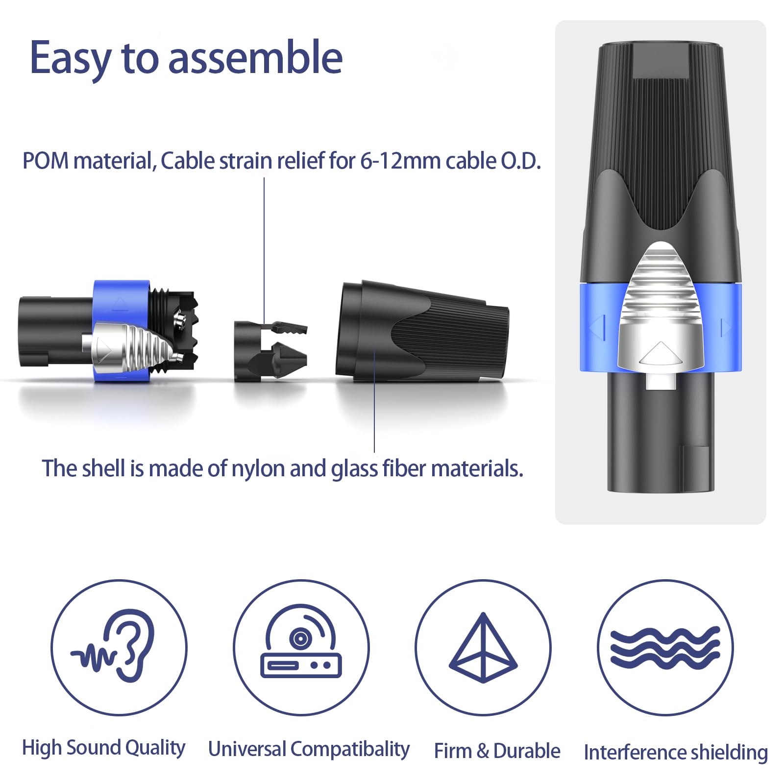 GCTBL 10Pack Connettore Speakon, Adattatore per Altoparlanti Audio a 4 poli con Spina Speakon Compatibile con Speakon NL4FC, NL4FX, NL2FC