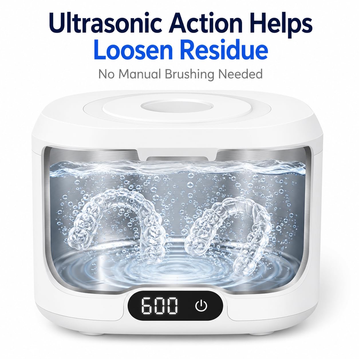 Macchina per la pulizia a ultrasuoni con luce UV, pulitore dentale da 49 kHz con timer digitale, serbatoio in acciaio inossidabile da 340 ml per fermo, allineatori, protesi, paradenti, guardie