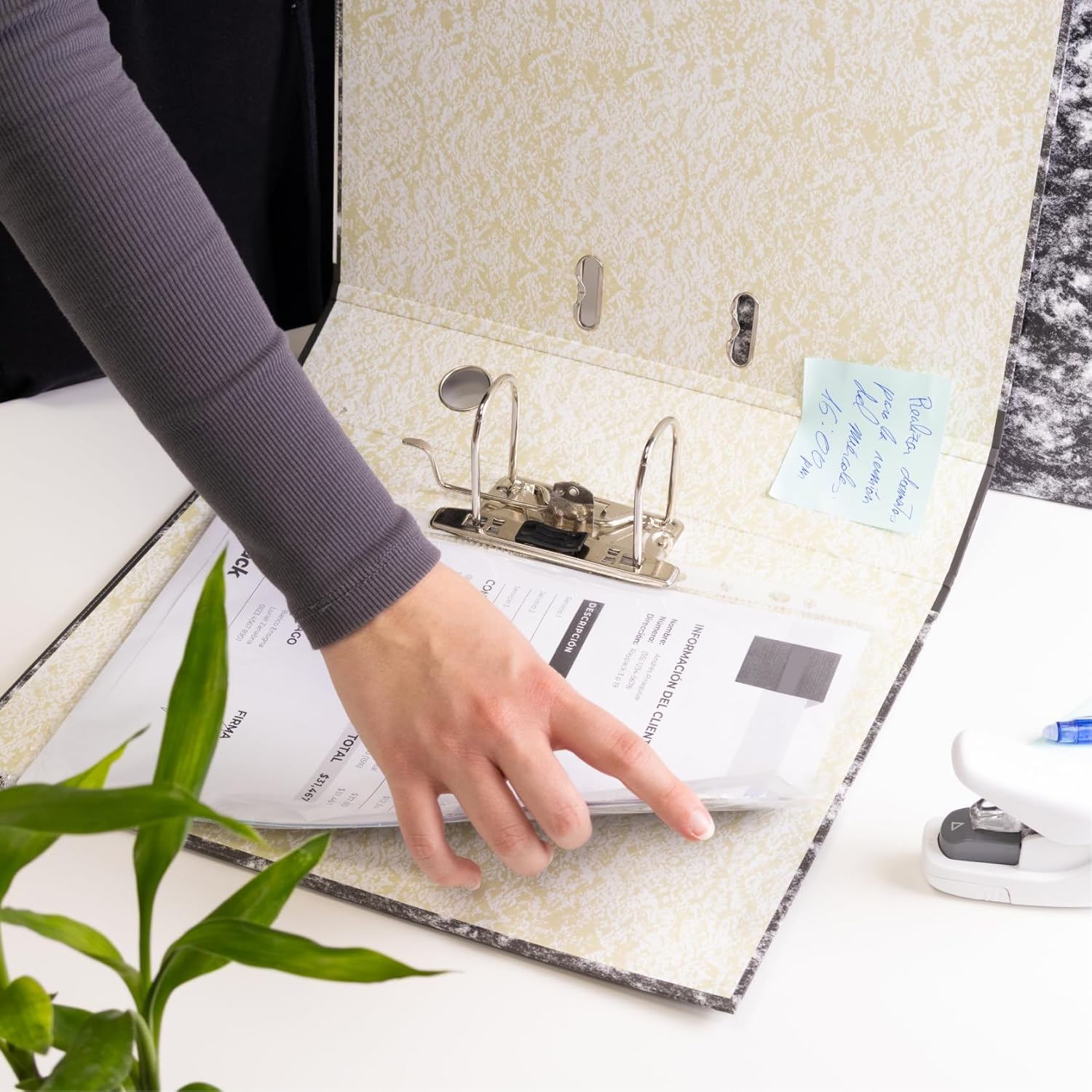 Raylu Paper Folder with Marl Rings, Folder with Spine Width 75 mm, Folio-Fold Format, 2 Ring Binder with Soft Opening Lever and Adjustable Spine.