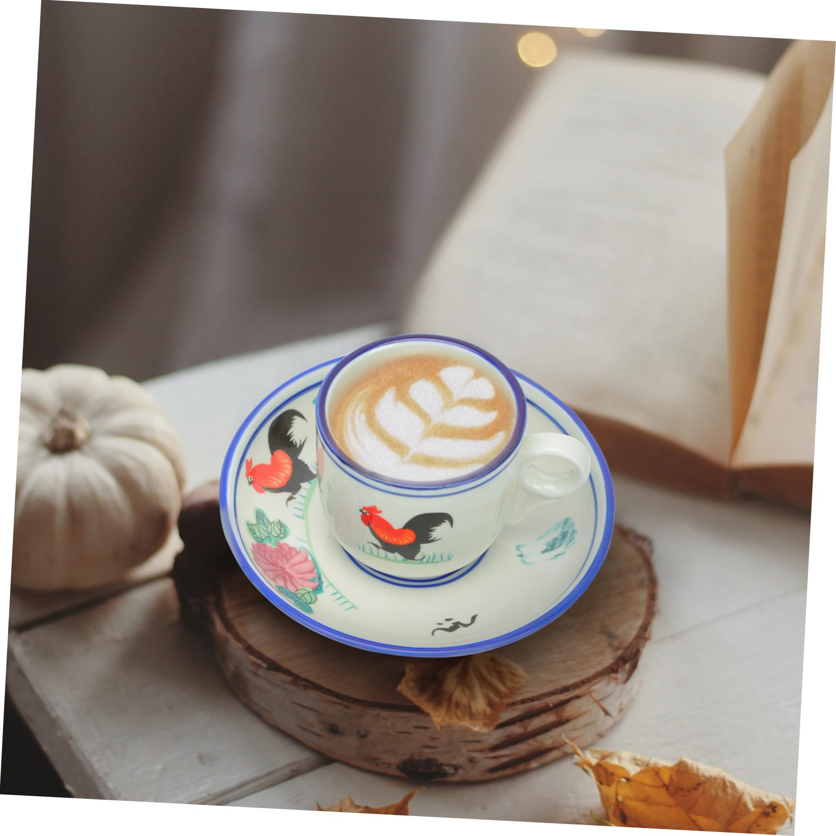COLLBATH Retro Emaille Kaffeetasse mit Hahn Motiv Hitzebeständiger Griff und Sicher Runder Rand Geschenk für Feiertage Vintage Stil mit Filigraner Verarbeitung