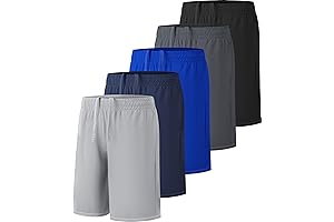 5 Pack Boys Athletic Shorts, Active Performance Youth Kids Basketball Shorts Quick...