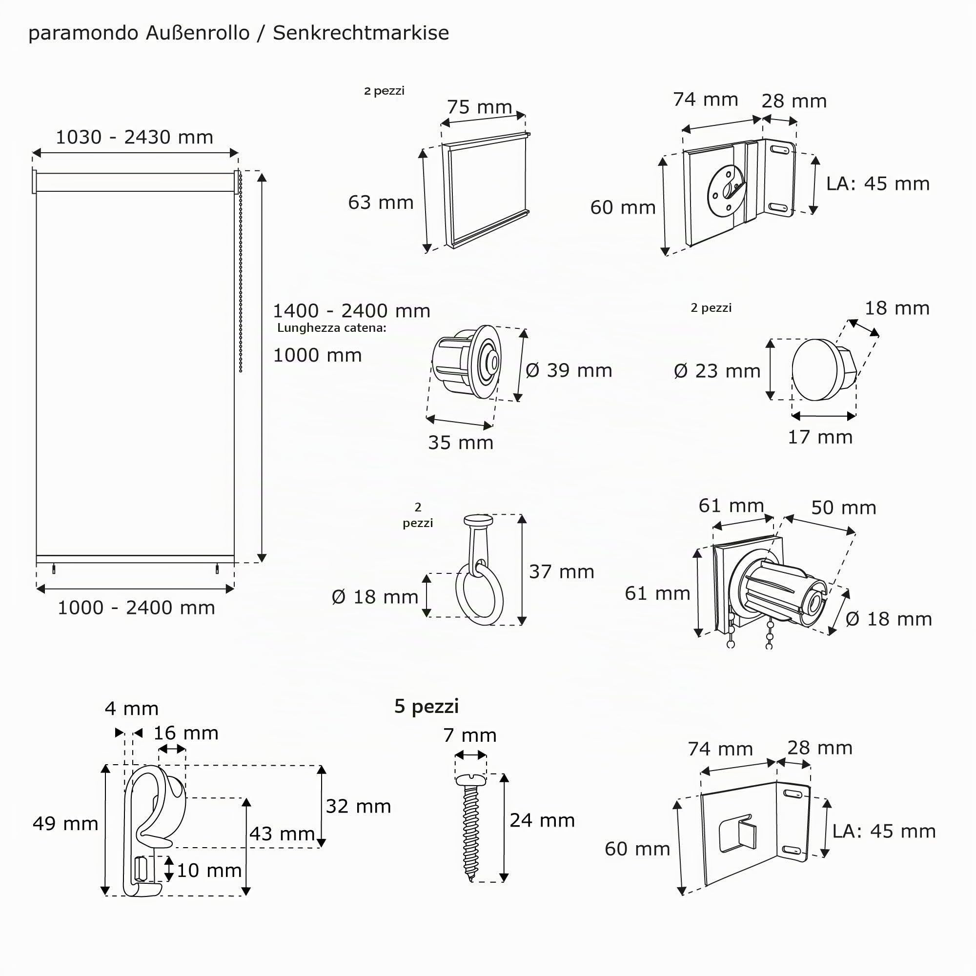 paramondo Tenda da Sole Verticale a Rullo per Esterno Avvolgibile Anti UV Protezione della Privacy Impermeabile Resistente, 160 x 240 cm [LXA] Sabbia