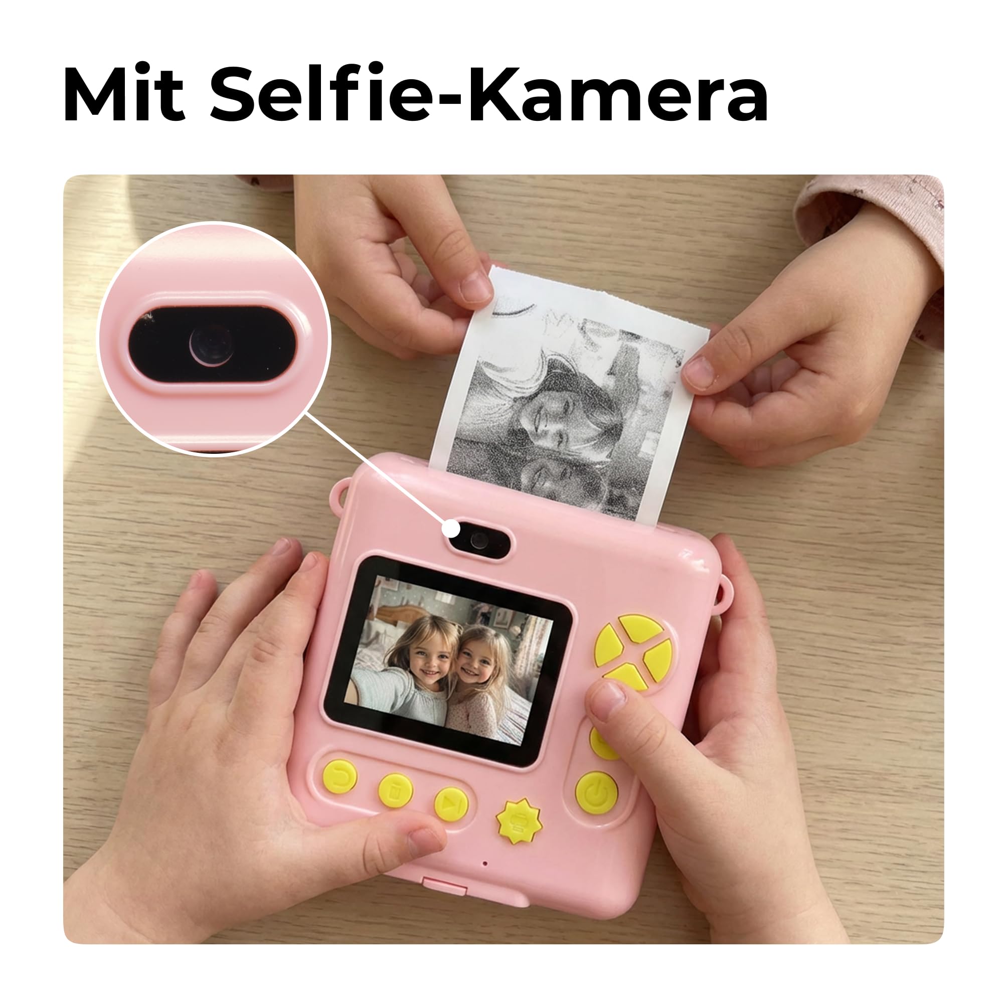 Denver KPC-1363RO Kinder-Sofortbildkamera, Rosa | Digitale Fotokamera, Thermo-Druckfunktion Schwarz-Weiß, 2,8" LCD-Display, Videoaufnahme, 3 Rollen Druckpapier inkl.