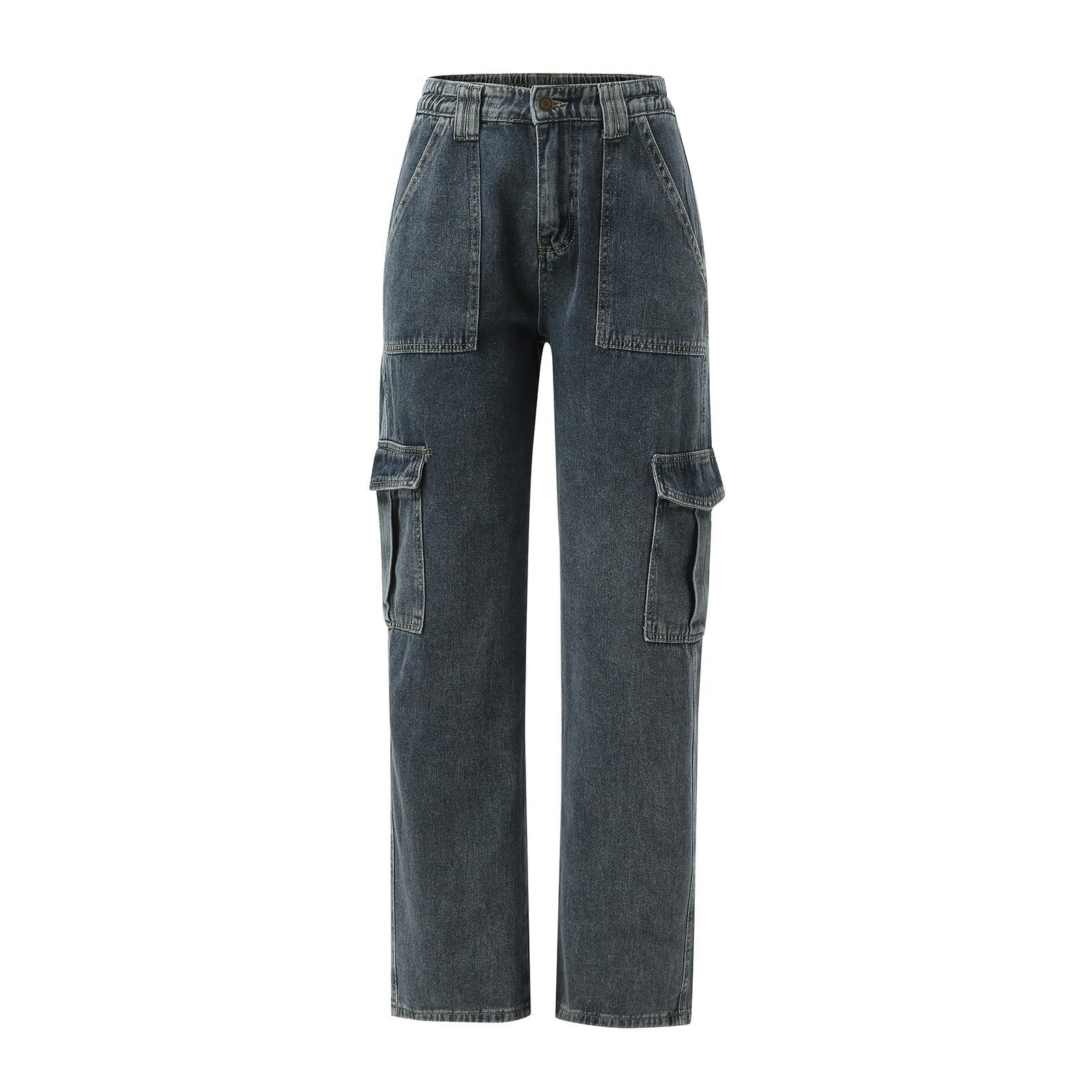 Damen Jeans Stretch Jeanshose Mit Hoher Taille Und Weitem Bein, Cargohose, Lange Hose Gerader Schnitt Gummibund Barrel Leg Mom Große Größen Flared Leggings Kurze Hüftjeans Extrem Tief