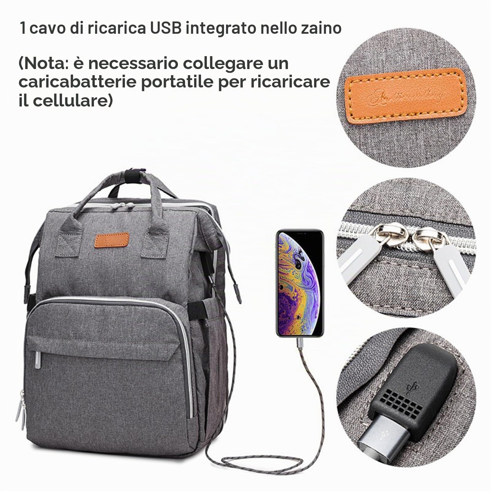 Zaino per pannolini, multifunzionale, grande capacità, borsa da viaggio, con borsa termica, tracolla regolabile, zaino con 2 cinghie per passeggino (grigio), grigio., Große Kapazität