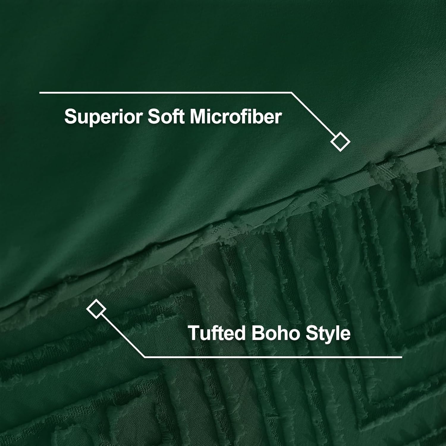 Litanika Oversized King Comforter Set Emerald Green, 3 Pieces Dark Green Tufted Boho Farmhouse Bedding Comforter Set, Lightweight Fluffy All Season Comforter Set (120x98In Comforter & 2 Pillowcases) - Image 6