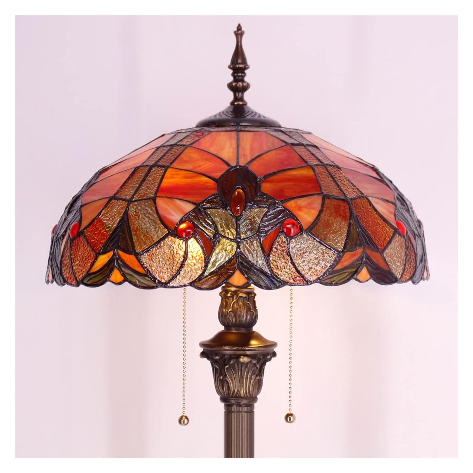 Lampa Stojąca Tiffany W Kolorze Czerwono-Brązowym,Witraż Liaison,Do Czytania,16X16X64 Cale,Antyczna Lampa Narożna Na Słupie