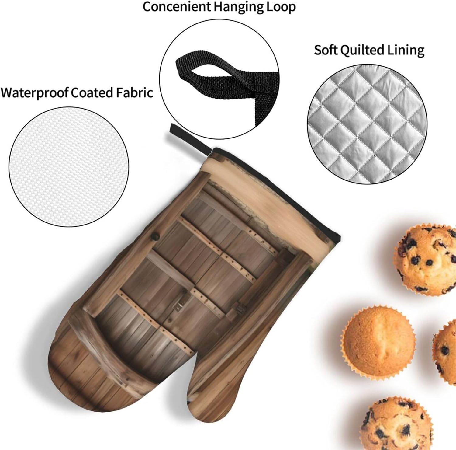 Rustic Stall Wooden Door Print Heat Resistant Microwave Gloves, Used for Baking, Cooking, and Fashion Kitchen Essentials