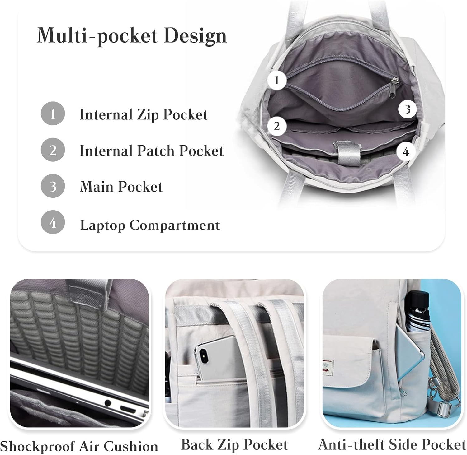 PORRASSO Women Laptop Backpack Casual Shoulder Bag with USB Charging Port Luggage Strap for 15.6 Inch Laptop Daypack College Work Travel Rucksack Black - Image 5