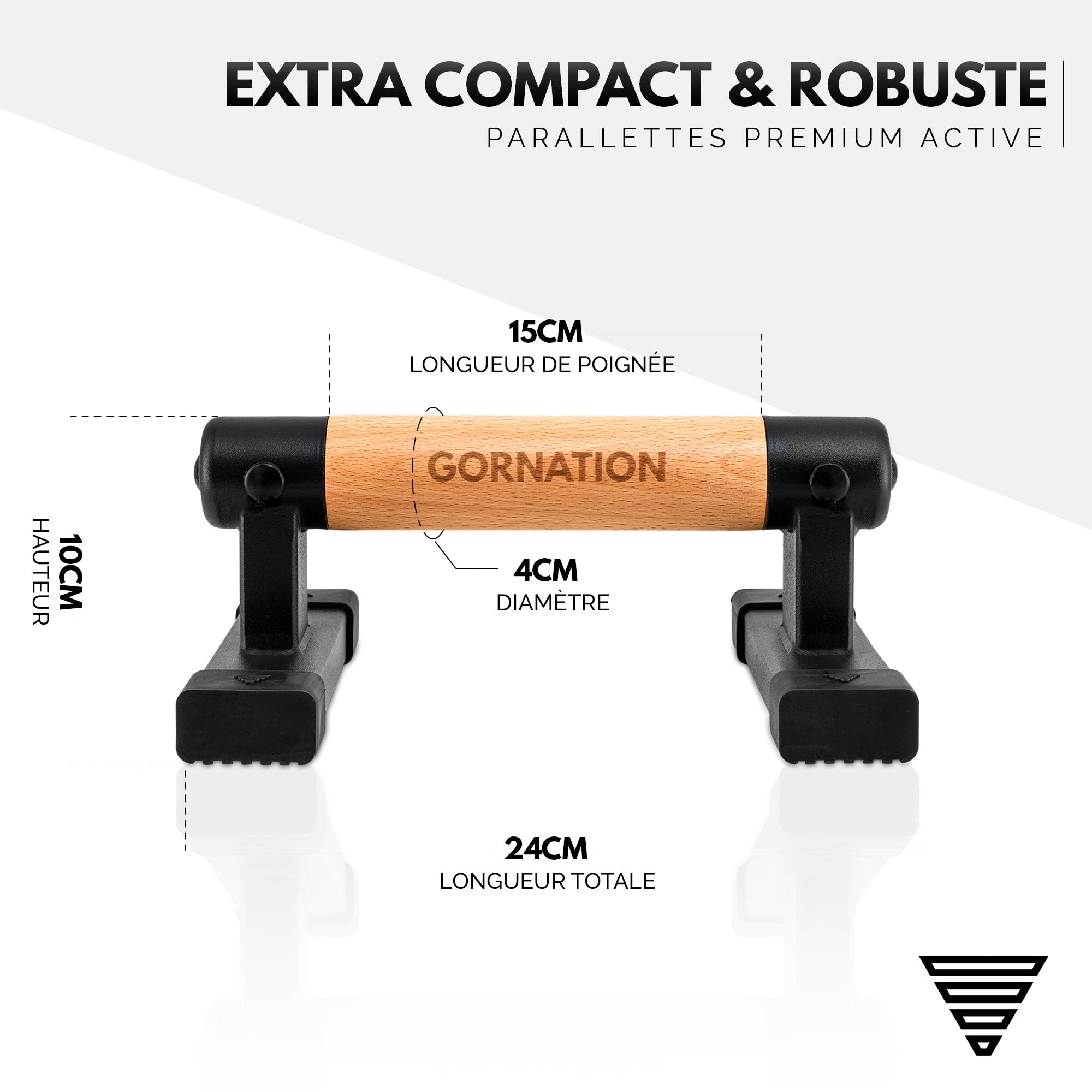 GORNATION Parallettes pour Calisthenics, Barres Parallèles de Street Workout pour Equilibres, Pompes et plus, Poignées de Pompes Antidérapantes en Bois pour Fitness, Accessoire Musculation