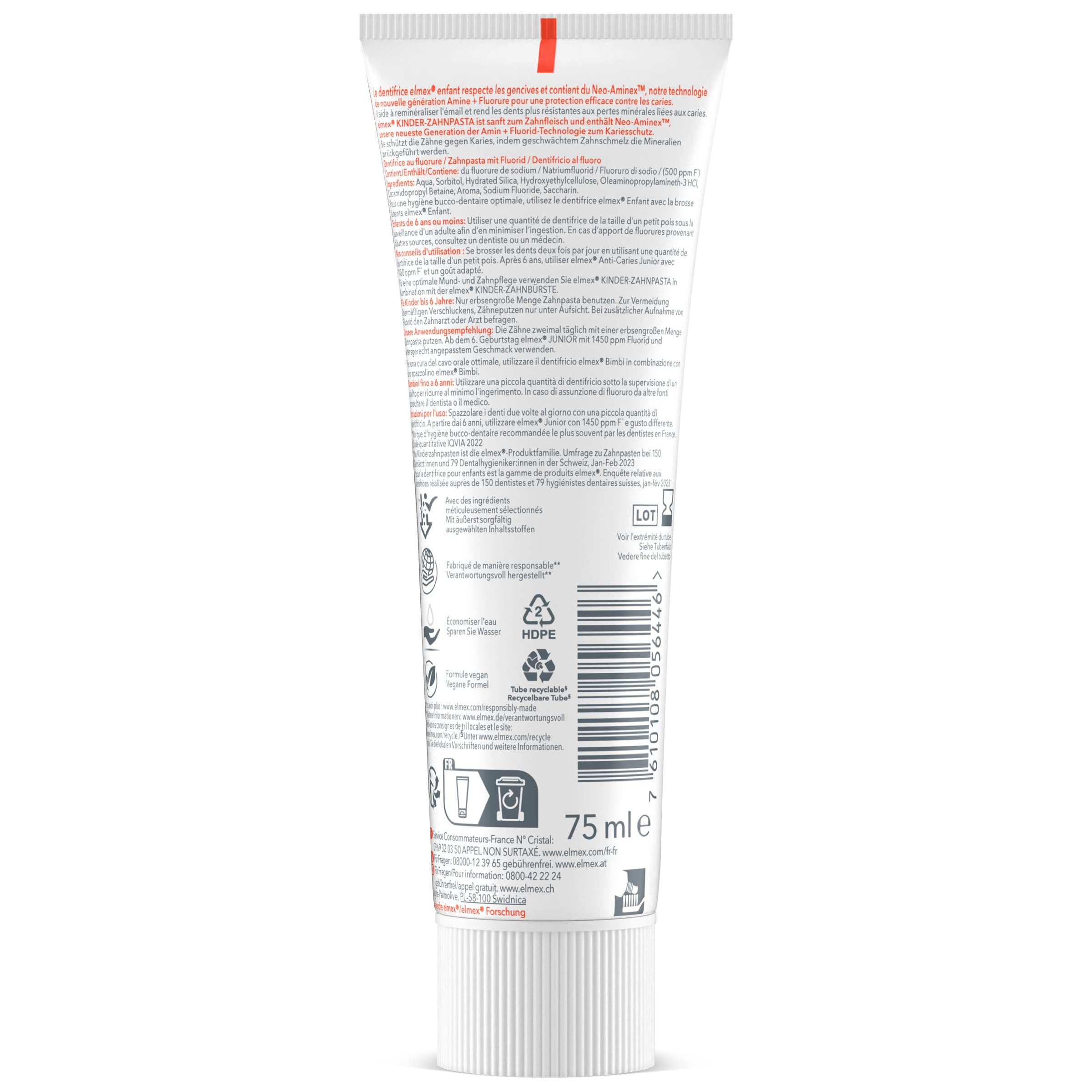 ELMEX - Dentifrice douceur enfant 0-6 ans, protection anti-caries adaptée, tube 75 mL - Le lot de 12