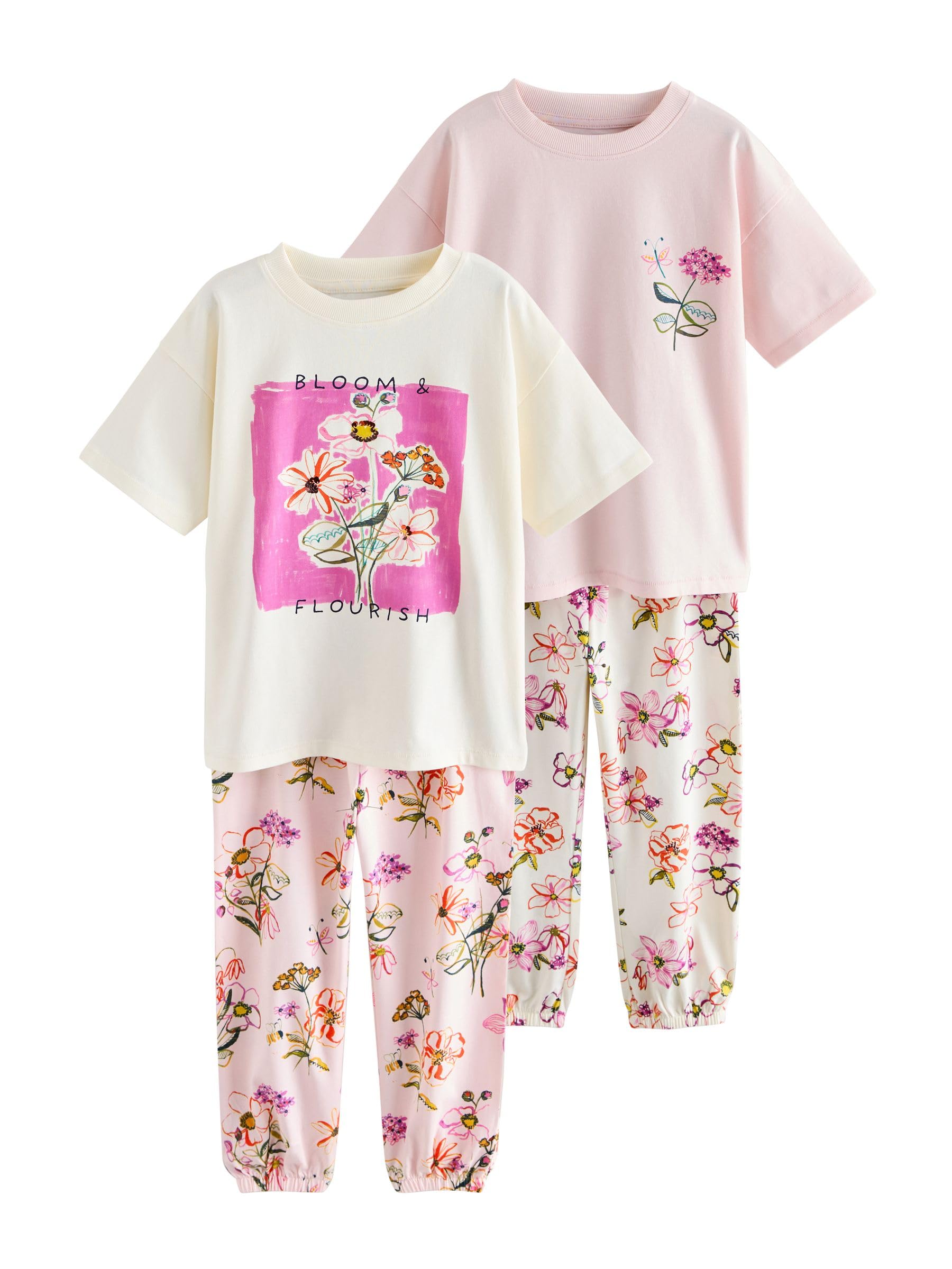 NEXT Mädchen 2 Schlafanzughosen im Jogginghosen-Stil Pink/White Floral Print 168