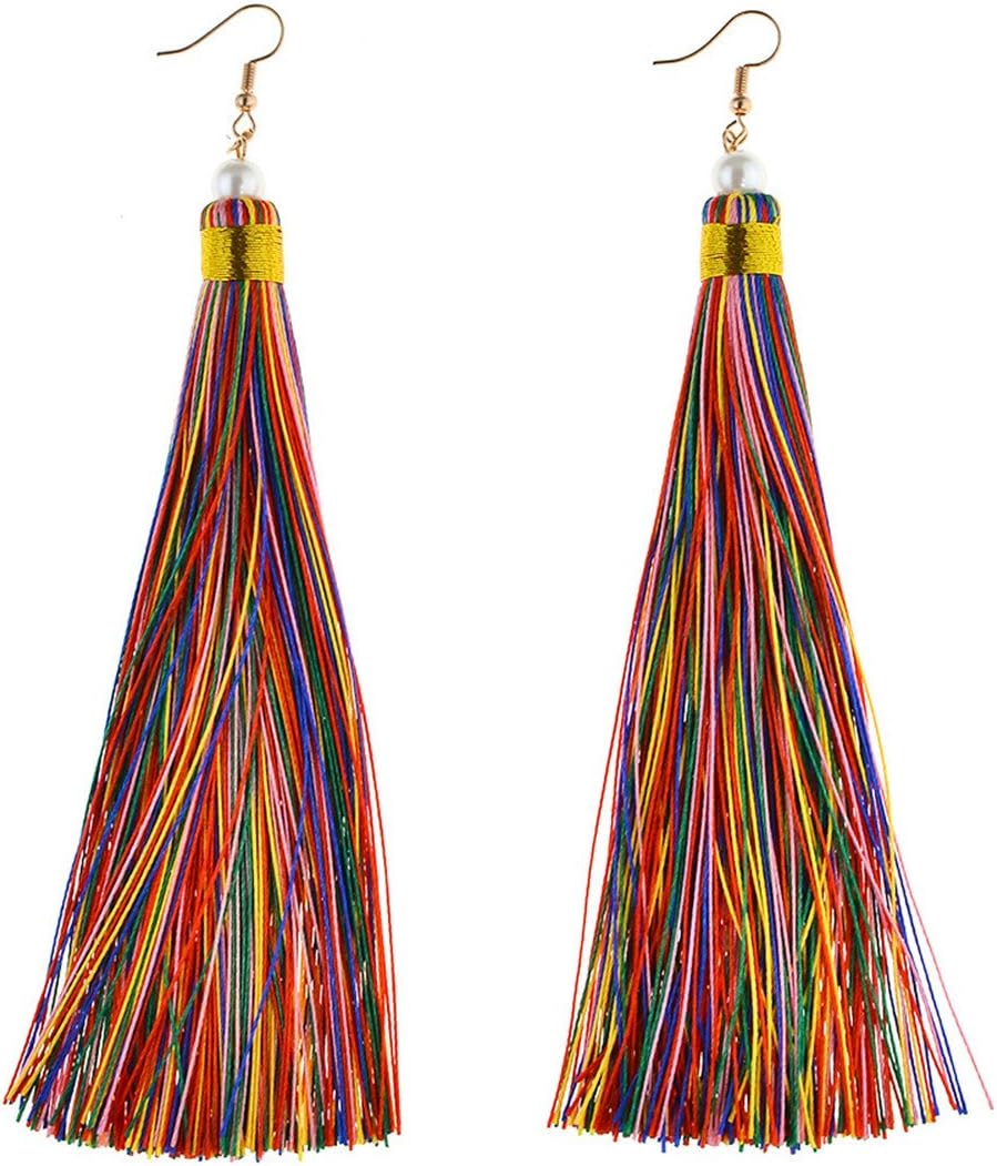 Mrotrida Women's Multicolor Bohemia Long Tassels Earrings Fashion All-Match Dangle Earrings