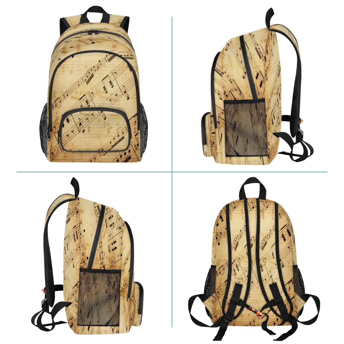 TropicalLife Rucksack mit Musiknoten, Retro-Rucksack, Mehrzweck-Rucksack für Kinder, Mädchen, Jungen, Männer, Frauen, Musik, großer Rucksack, Schule, Büchertasche, lässiger Laptop-Tagesrucksack,