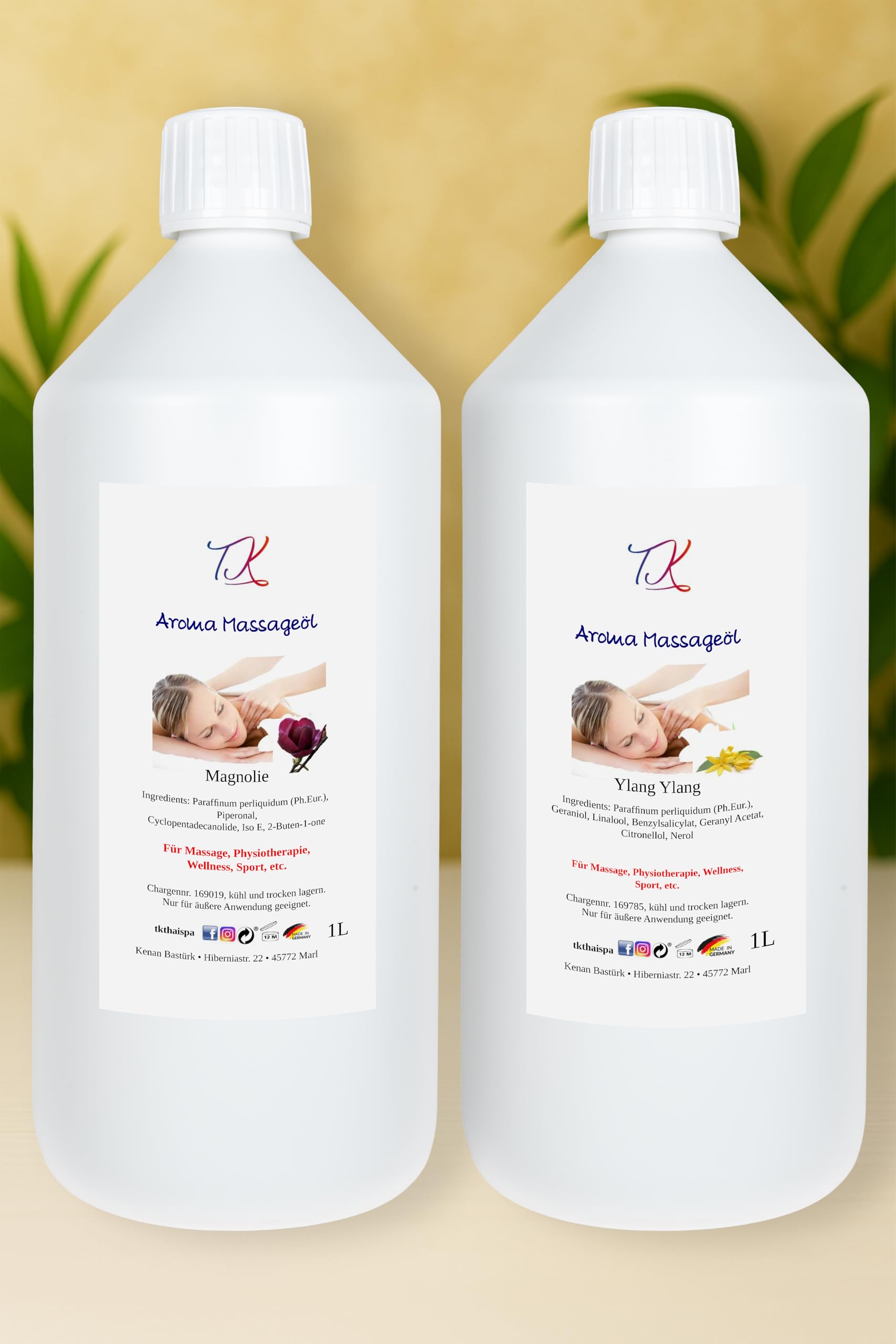 Aceite de masaje aromático para masajes, fisioterapia, bienestar y mucho más, grado medicinal (1l, Ylang Ylang)