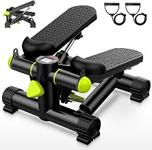 JUPPLIES Mini Stepper with Elastic Bands – Steel Fitness Stepper, Silent Hydraulic Piston, LCD Display, Adjustable Resistance and Non-Slip Pedals for Toning and Burning Fat at Home