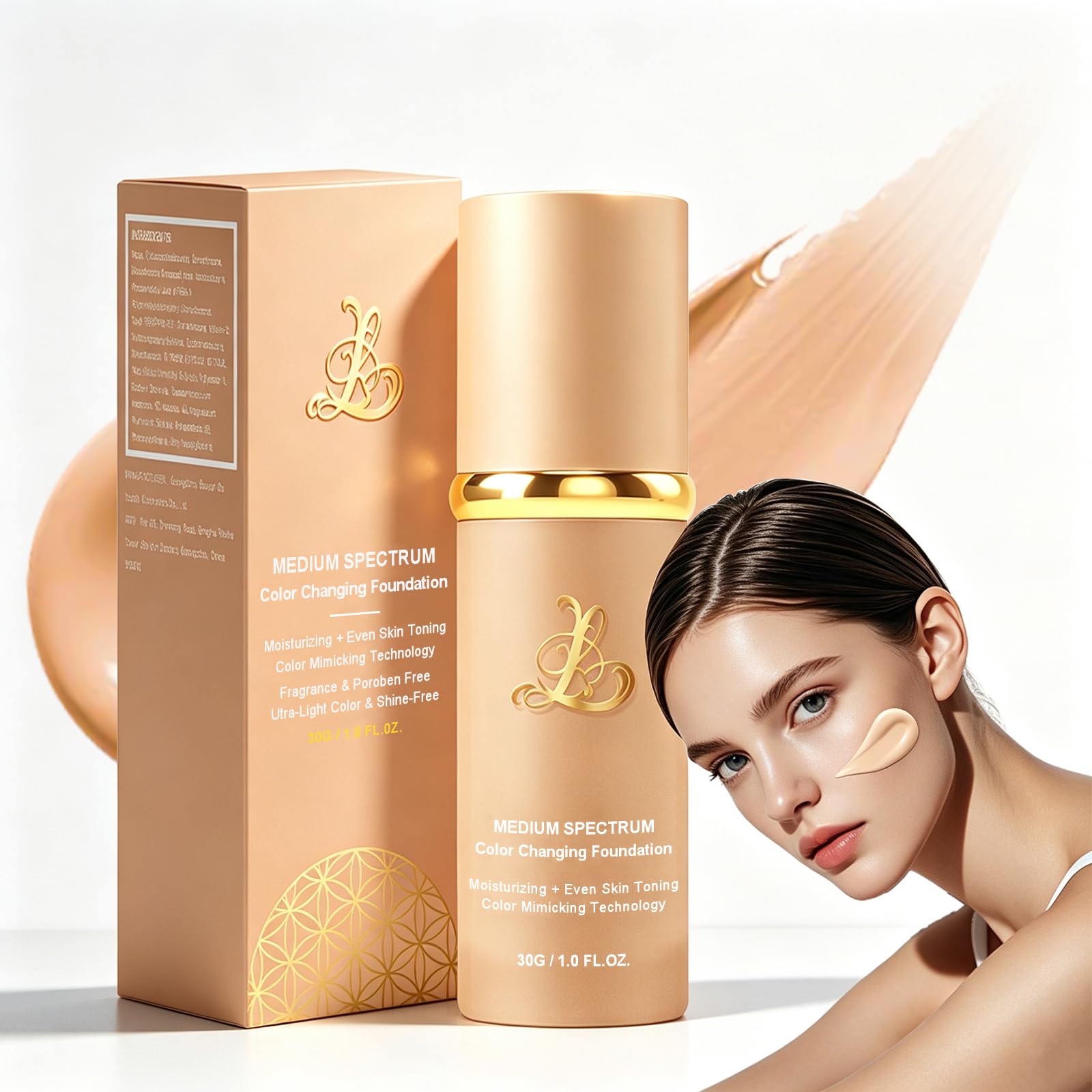 Foundation 4 in 1 - Medium Spectrum with SPF 50+, Color Changing Foundation, Hydrating Color Changing Foundation Makeup, Concealer, Sun Protection, Longwearing & Waterproof for All Skin Types