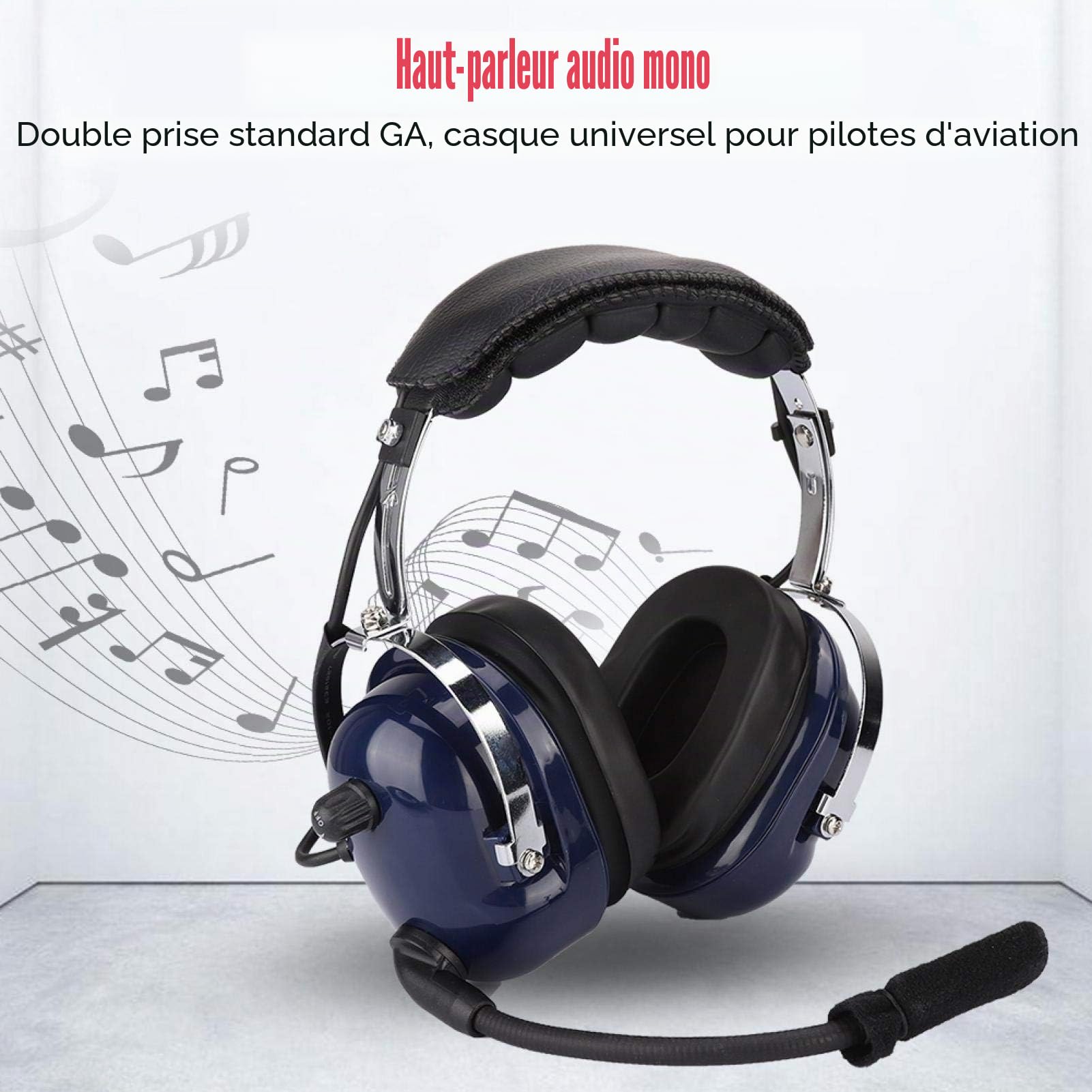 Casque d'aviation Universel, Double Prise 3,5 mm réduction du Bruit Casque réglable en Acier Inoxydable Bandeau Pilote, pour Pilote d'aviation, Noir