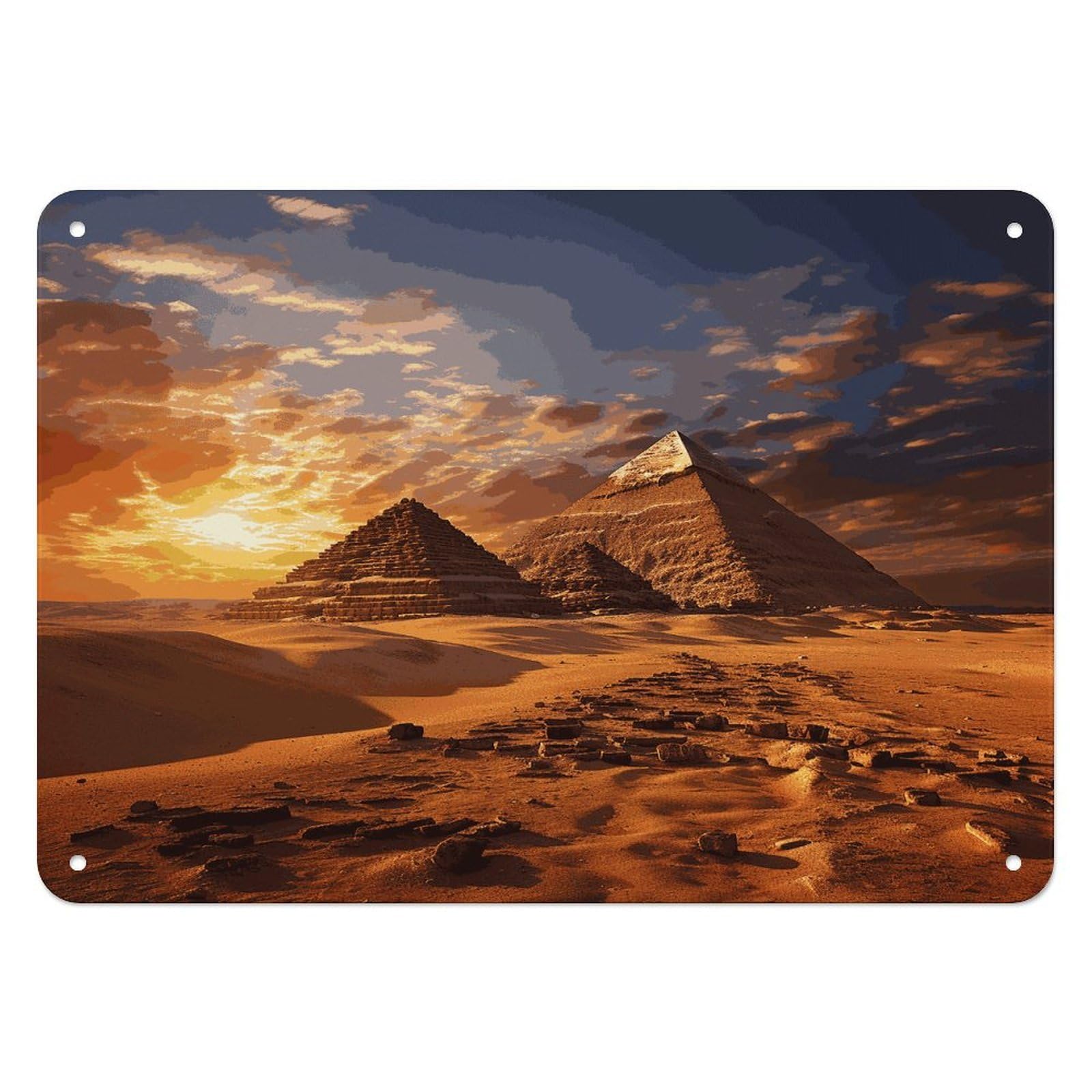 Fodpand Style Egyptian Pyramids Retro Vintage Metal Tin Sign,Wall Art Decor Garden Plaque Poster For Bedrooms Yard Bars Pubs Patios Porches 7.9X5.5 Inch