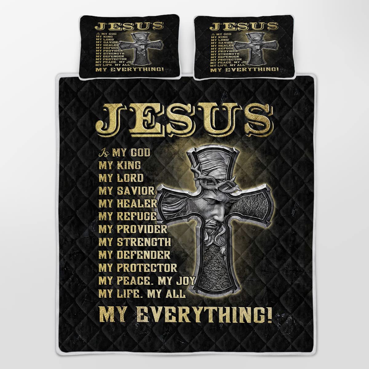 BEDMUST Jesus Cross Print Quilt Set for Boys Girls Adults Religious Christian God Cross Bedspread Coverlet Set Queen, Western Culture Exotic Savior Bedding with 2 Pillowcases