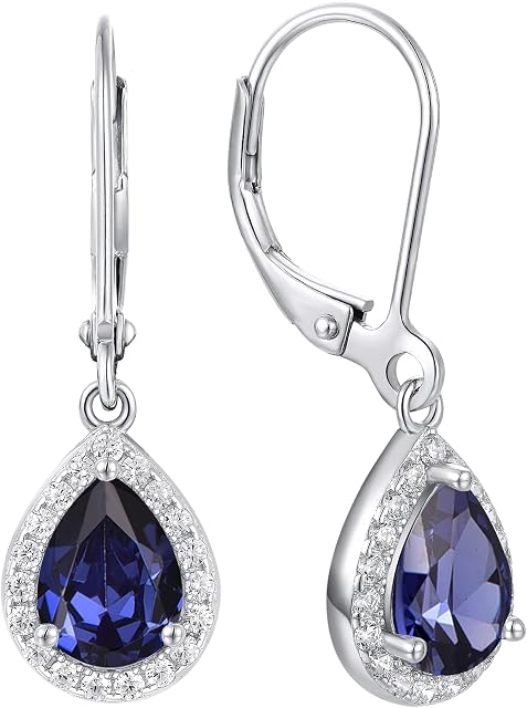 YL Drop Earrings 925 Sterling Silver 12 Birthstone Pear Cubic Zirconia Dangle Earrings for Women