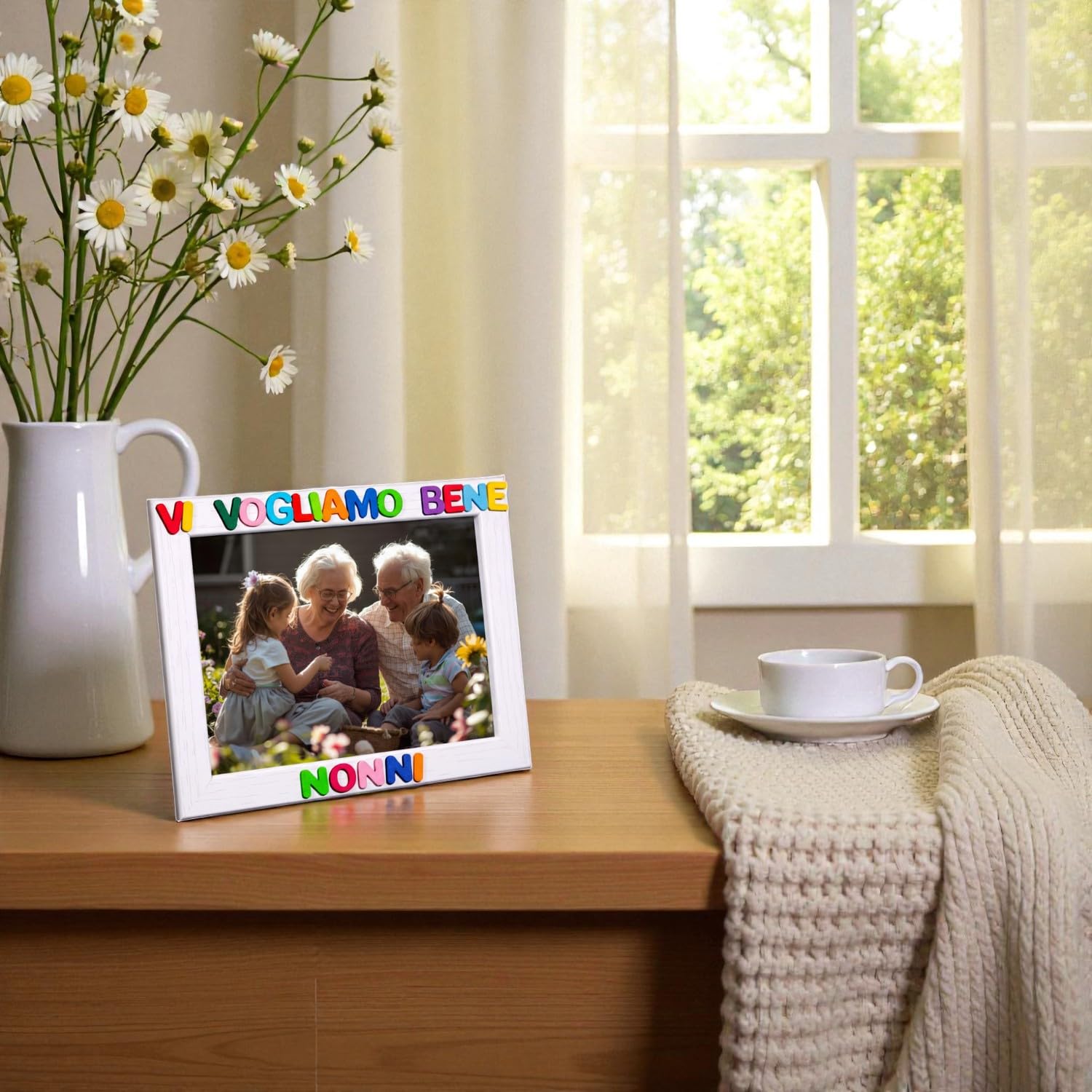 Regalo Nonni - Cornice Foto 13x18 Bianca in Legno con Scritta Vi Vogliamo Bene Nonni - Idea Regalo Compleanno Nonno e Nonna - Portafoto da Appoggiare o Appendere