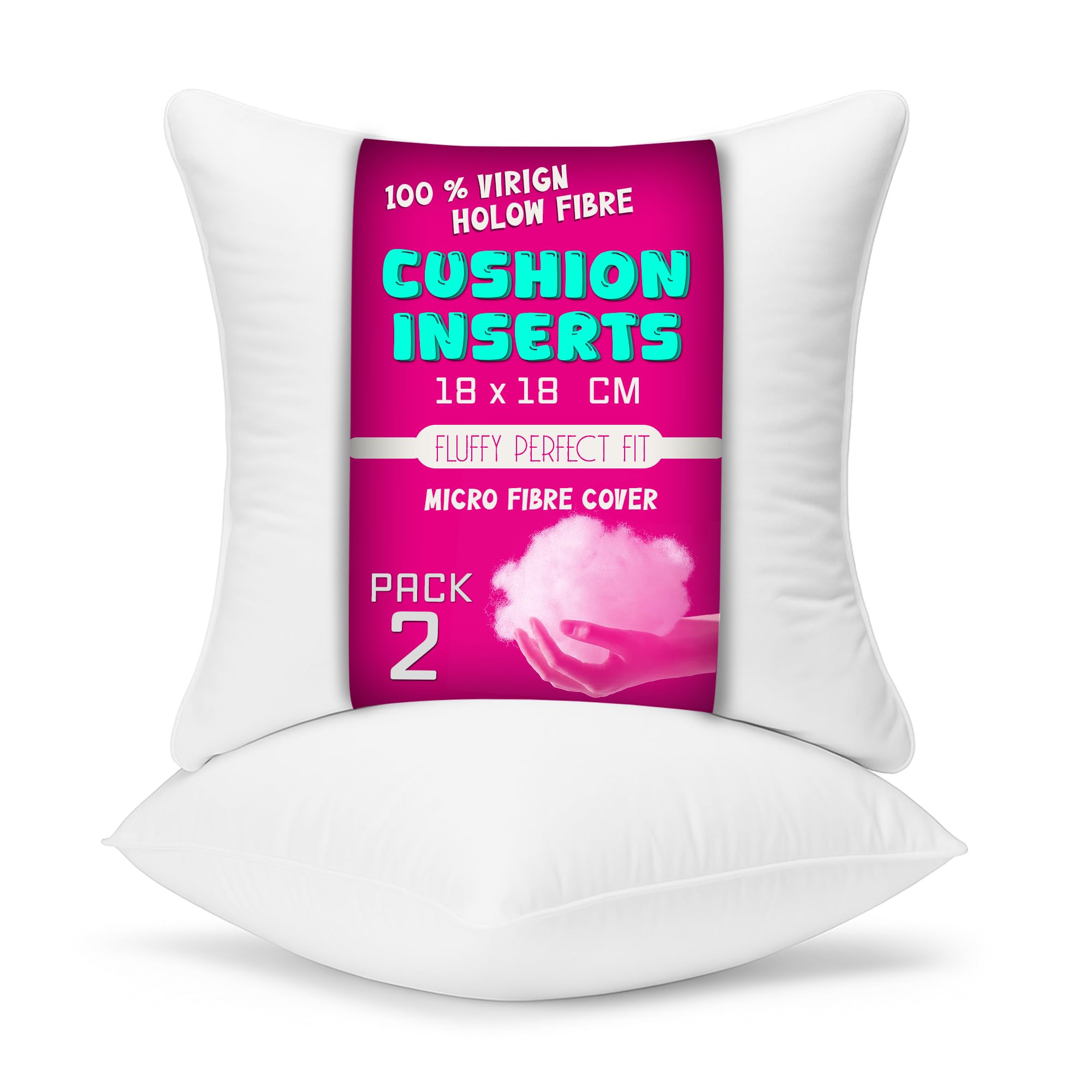 Microfibre Outer Cover Cushion Inner Pads (Pack of 2) 45x45 cm (18 x 18 inches) – Hollowfibre Cushion Inserts – White Fluffy Fillers for Sofa, Bed, Throw & Scatter Cushions