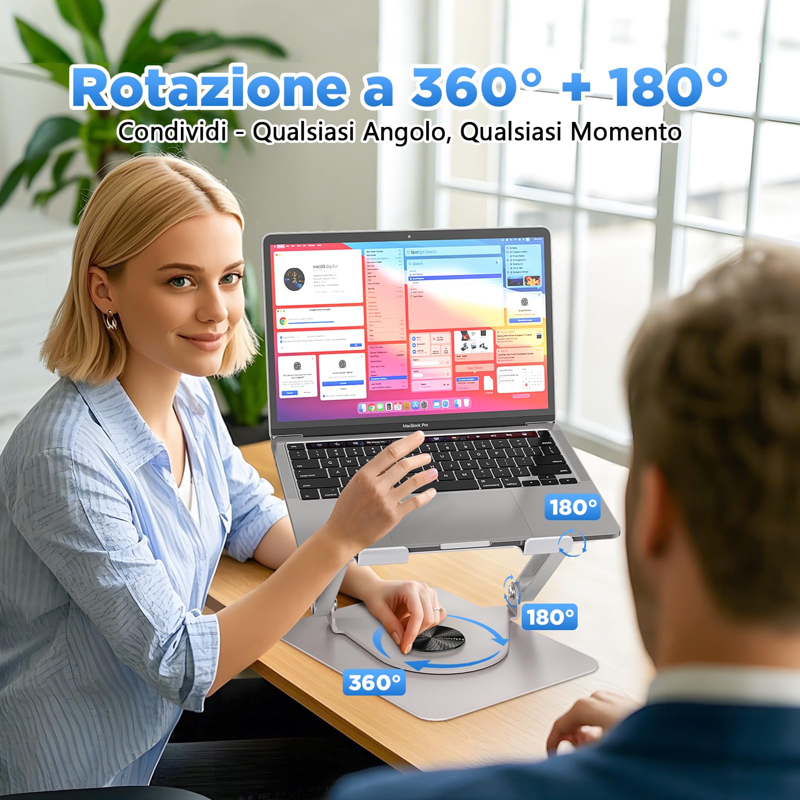 ICARE Supporto PC Portatile con Ventole PC Magnetica RGB, Rotazione a 360°, Portata 10KG e 18dB Silenzioso, Supporto per Laptop/Tablet Fino a 16"