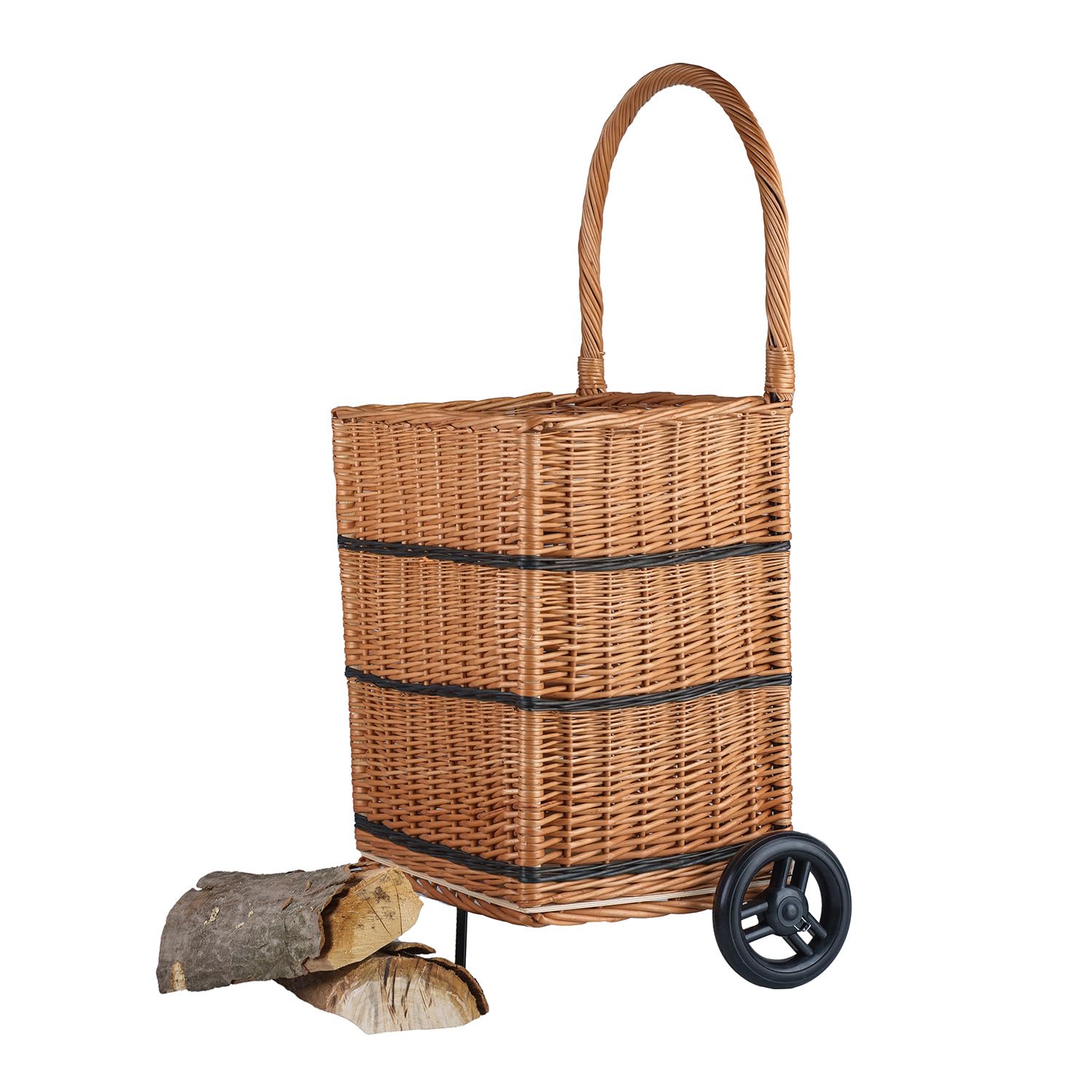 e-wicker24 - Cestino per Legna da ardere su Ruote, in Vimini, per Legna da ardere, Cestino per la Spesa Senza Inserto in Tessuto